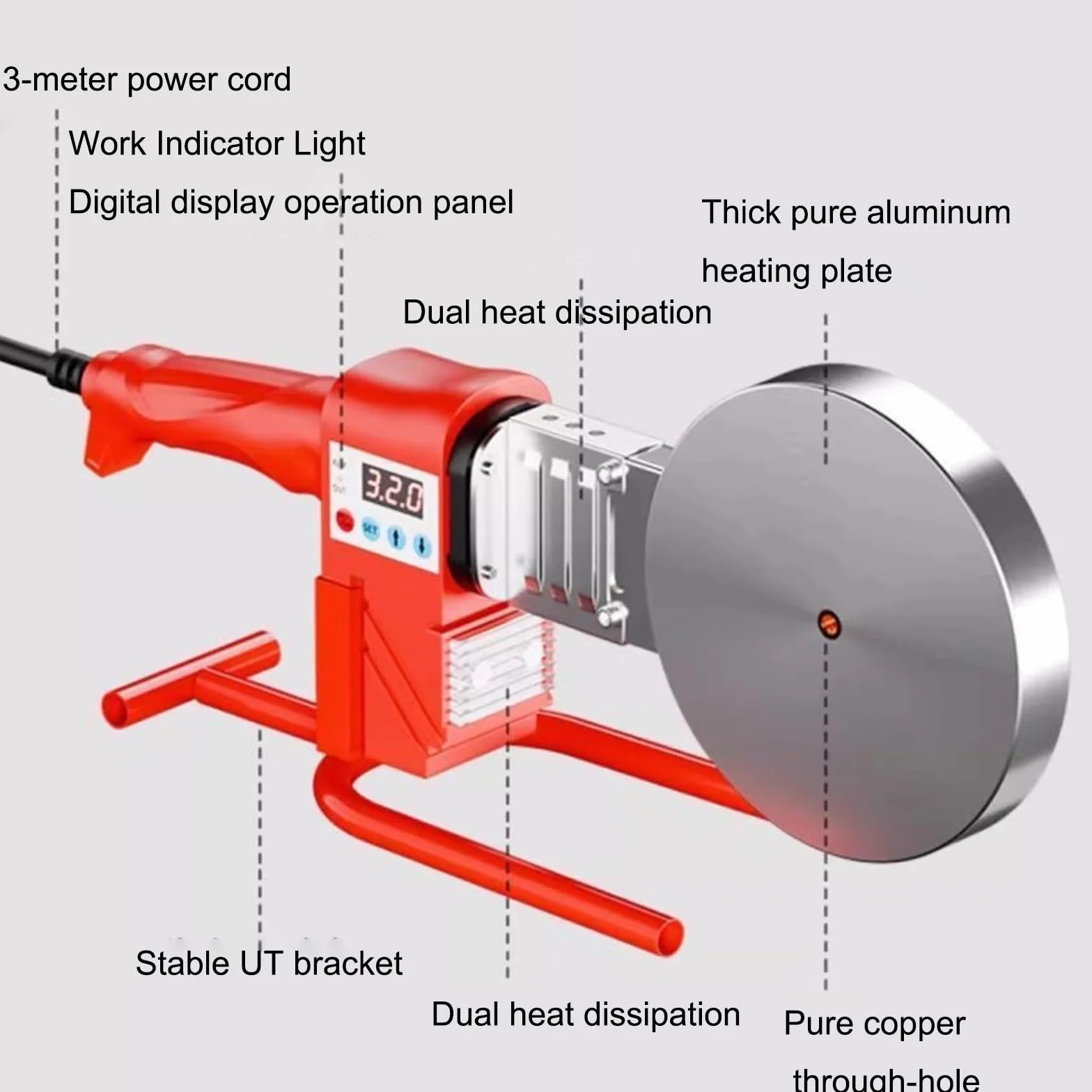 220 V Przenośna spawarka PPR do użytku domowego Zgrzewarka do rur wodnych Cyfrowa kontrola temperatury Utrwalacz do rur PVC/PE Narzędzie do zgrzewania termicznego z 9 głowicami formy