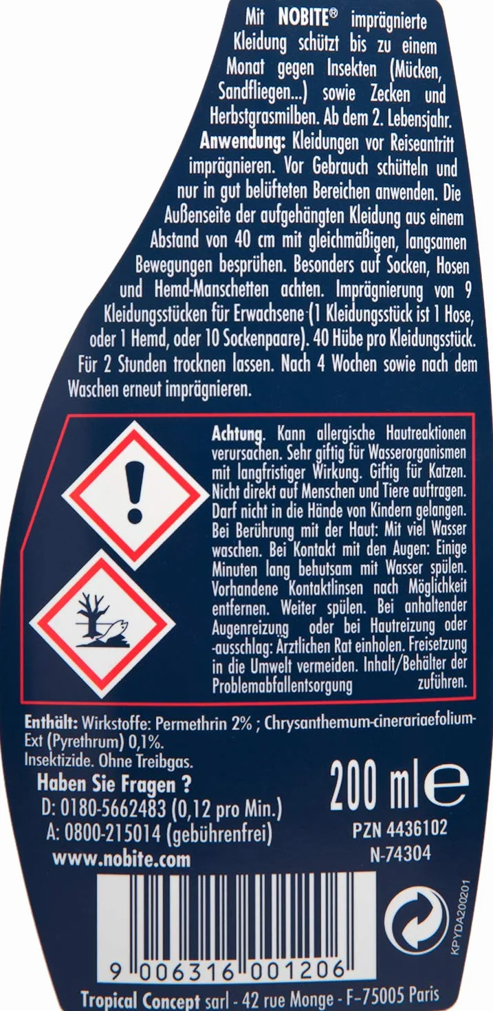 NOBITE Środek do impregnacji tkanin chroniący przed owadami 200 ML