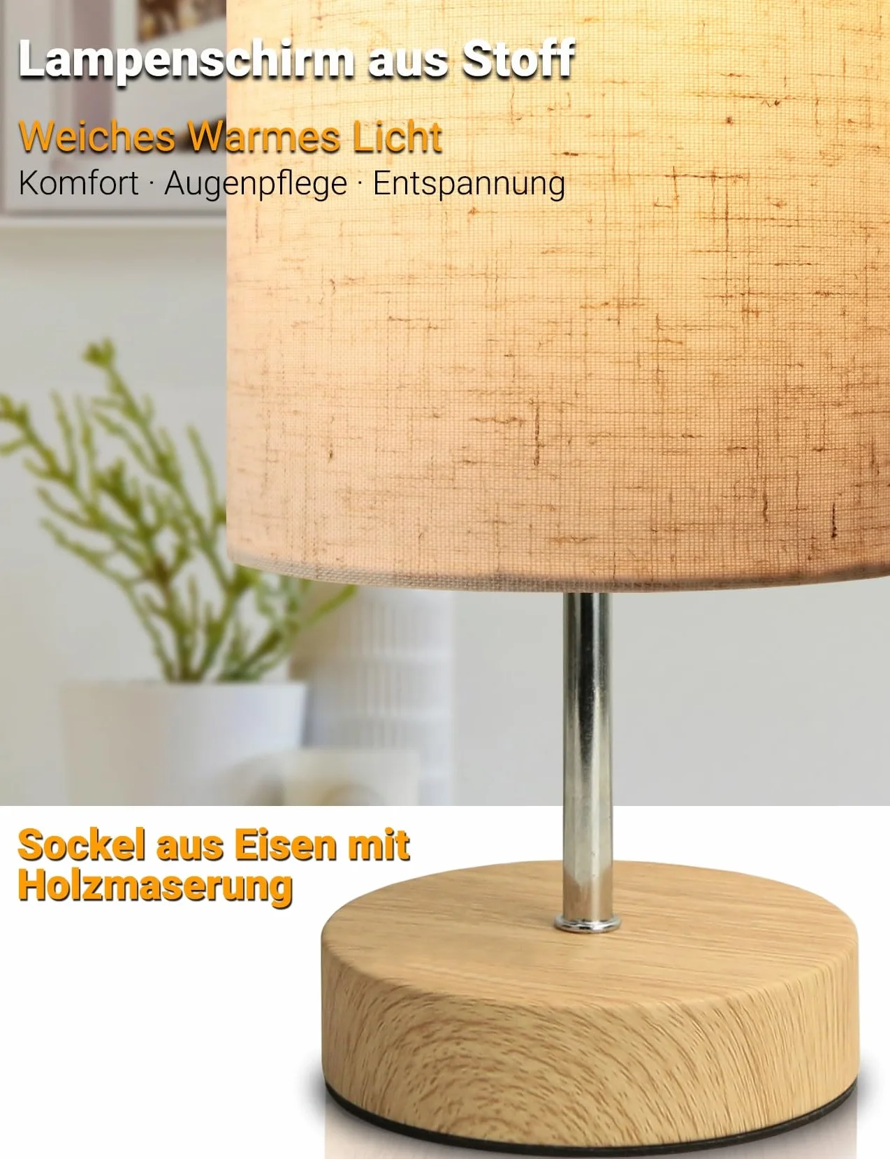 Dotykowa lampka nocna, 34 cm ściemnialna sterowanie dotykowe lampa stołowa LED nowoczesna lampa stołowa retro z żarówką do czytania salon pokój dziecięcy klosz z tkaniny do sypialni hotelu