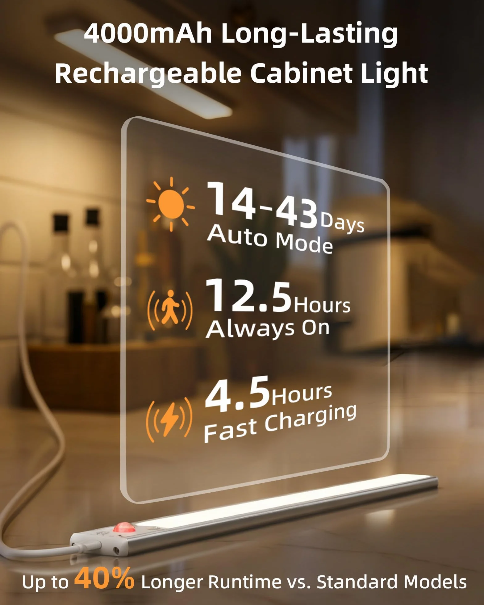 EZVALO Oświetlenie LED szafki 37 cm 134 diody bezprzewodowe czujnik ruchu 3200 mAh ściemnianie 3 tryby kolorów srebrny 2 sztuki