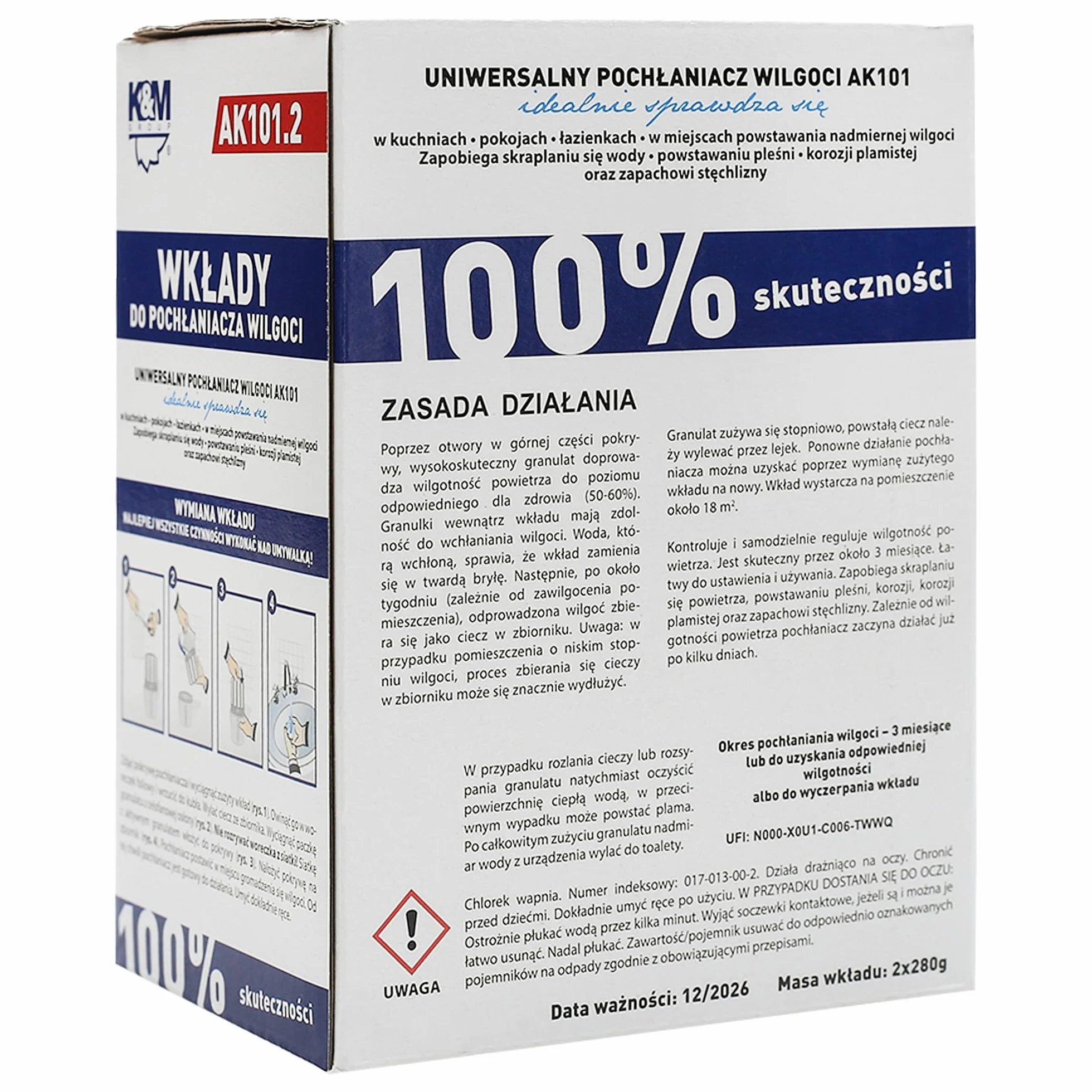 Purepower 2x Worki wymienne do osuszacza - Granulat osuszający 280 g K&M, Zestaw uzupełniający do osuszacza, zapobiega wilgoci, pleśni i nieprzyjemnym zapachom