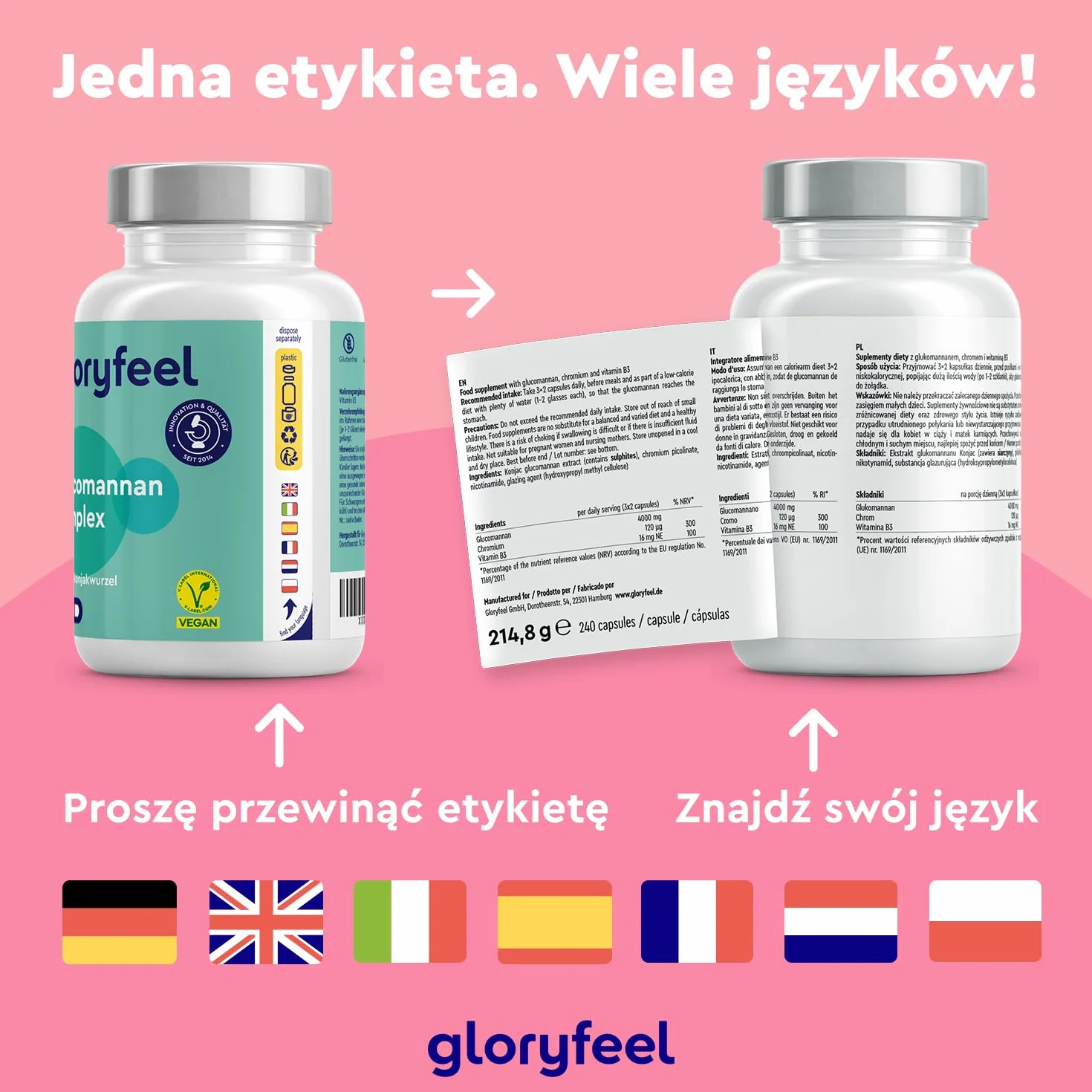 Glukomannan 4000 mg 240 kapsułek z niacyną i chromem Korzeń Konjac odchudzanie wegańskie