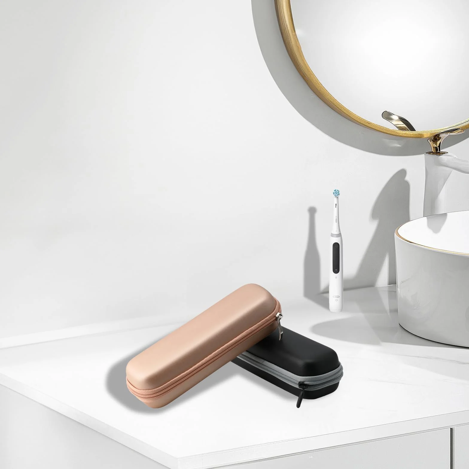 2 Sztuki Etui Podróżne na Szczoteczkę Elektryczną do Oral B iO/Oral B Pro/Philips Sonicare, Przenośny Uchwyt na Szczoteczkę Elektryczną, Twarde Etui na Podróż (Czarny + Różowe Złoto)