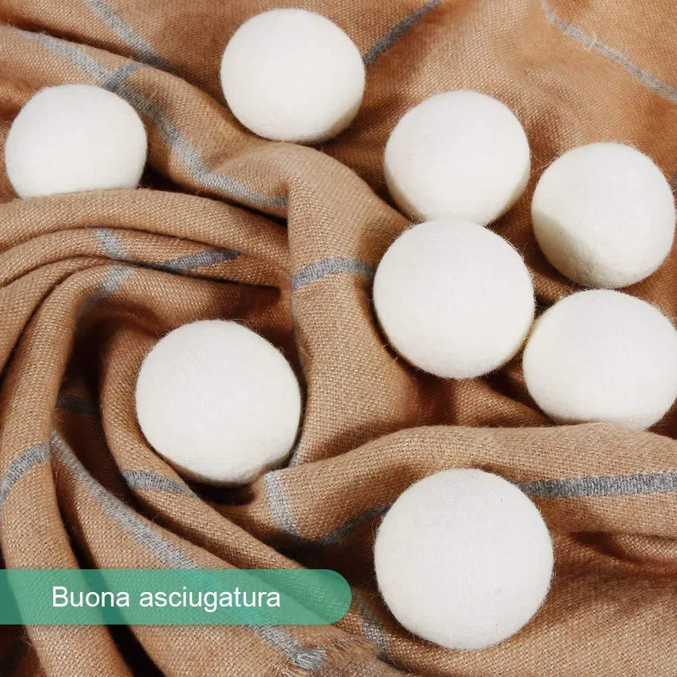 PIQIUQIU Kulki do suszarki bębnowej, zestaw 6 sztuk, 7 cm kulki z wełny do suszarki do prania, kula z wełny do suszarki do prania, antystatyczna, naturalna, wielokrotnego użytku