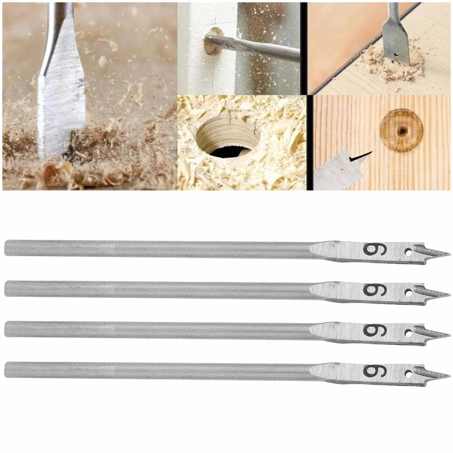 4 szt. Zestaw wierteł łopatkowych, 12mm płaskie wiertło do drewna, wiosło ze stali wysokowęglowej płaskie bity otwieracz do otworów w drewnie DIY narzędzia do wiercenia (6mm)