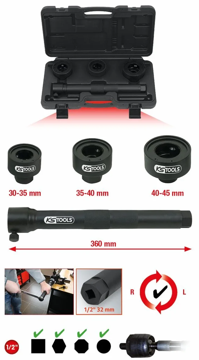KS Tools 150.1125 Zestaw narzędzi specjalnych do drążków kierowniczych / przegubów, 4-szt