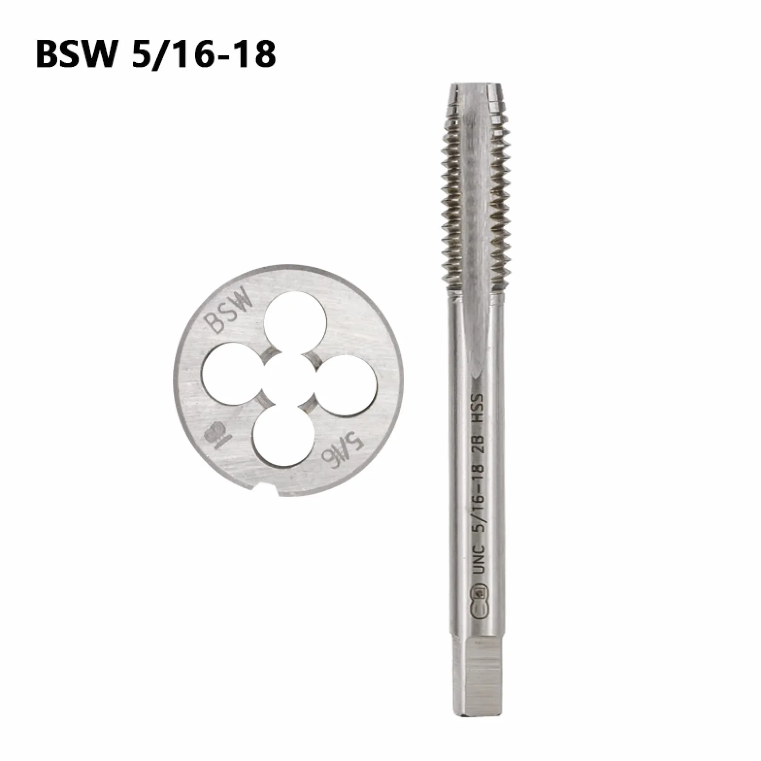 2 szt. BSW 5/32-32 3/16-24 1/4-20 5/16-18 1/2-12 5/8-11 Zestaw gwintowników i narzynek prawoskrętnych do metalu/drewna HSS, gwintowniki okrągłe, 2 szt. 5l16-18