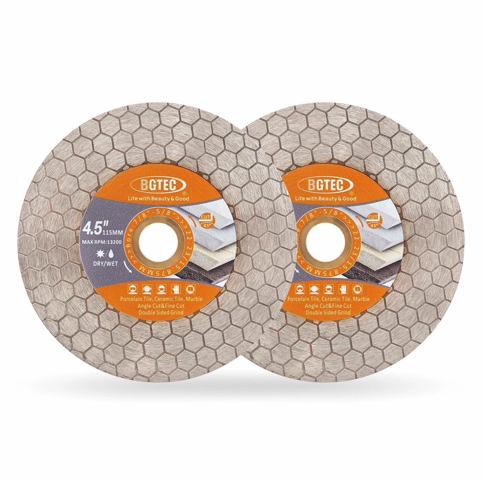 BGTEC Ostrza do piły diamentowej, koło odcinające 115 mm do płytek ceramicznych, płytek porcelanowych, marmuru, sztucznego kamienia, sześciokątne dwustronne, 2 szt