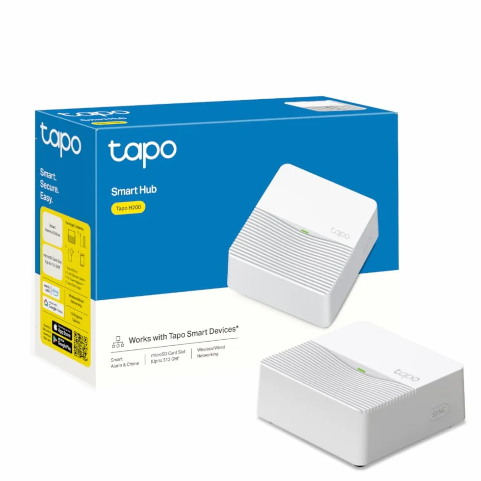Tapo Smart Hub z dzwonkiem, hubem + alarmem, podłącz do 64+4 urządzeń, 19 opcji dzwonka, nie wymaga okablowania, pamięć MicroSD (do 512 GB), biały (Tapo H200)