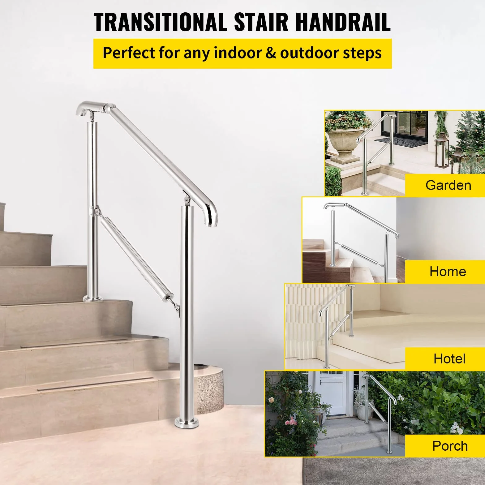 Happybuy Poręcz do schodów zewnętrznych, poręcz zewnętrzna, regulowana poręcz schodowa ze stali nierdzewnej, pogrubione balustrady schodowe do balustrady werandy, poręczy pokładowej