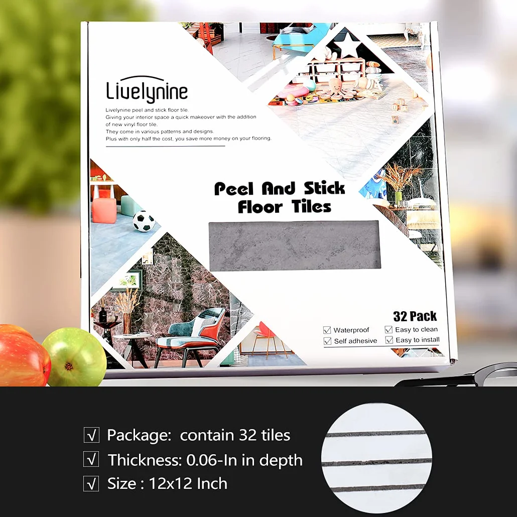 Livelynine 32 szt. płytki podłogowe samoprzylepne winylowe płytki podłogowe szare 30 x 30 odkleić i przykleić winylowe płytki podłogowe wodoodporne podłogi kuchenne płytki podłogowe łazienkowe samoprzylepne płytki podłogowe efekt szary kamienia