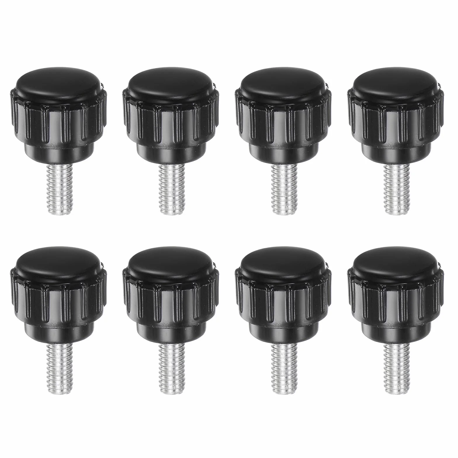 QUARKZMAN 8 sztuk radełkowane uchwyty zaciskowe M4 x 10 mm Śruba z łbem z gwintem męskim stal węglowa ocynkowana metryczna 15 mm okrągła głowa plastikowa gwintowana śruba ręczna czarna
