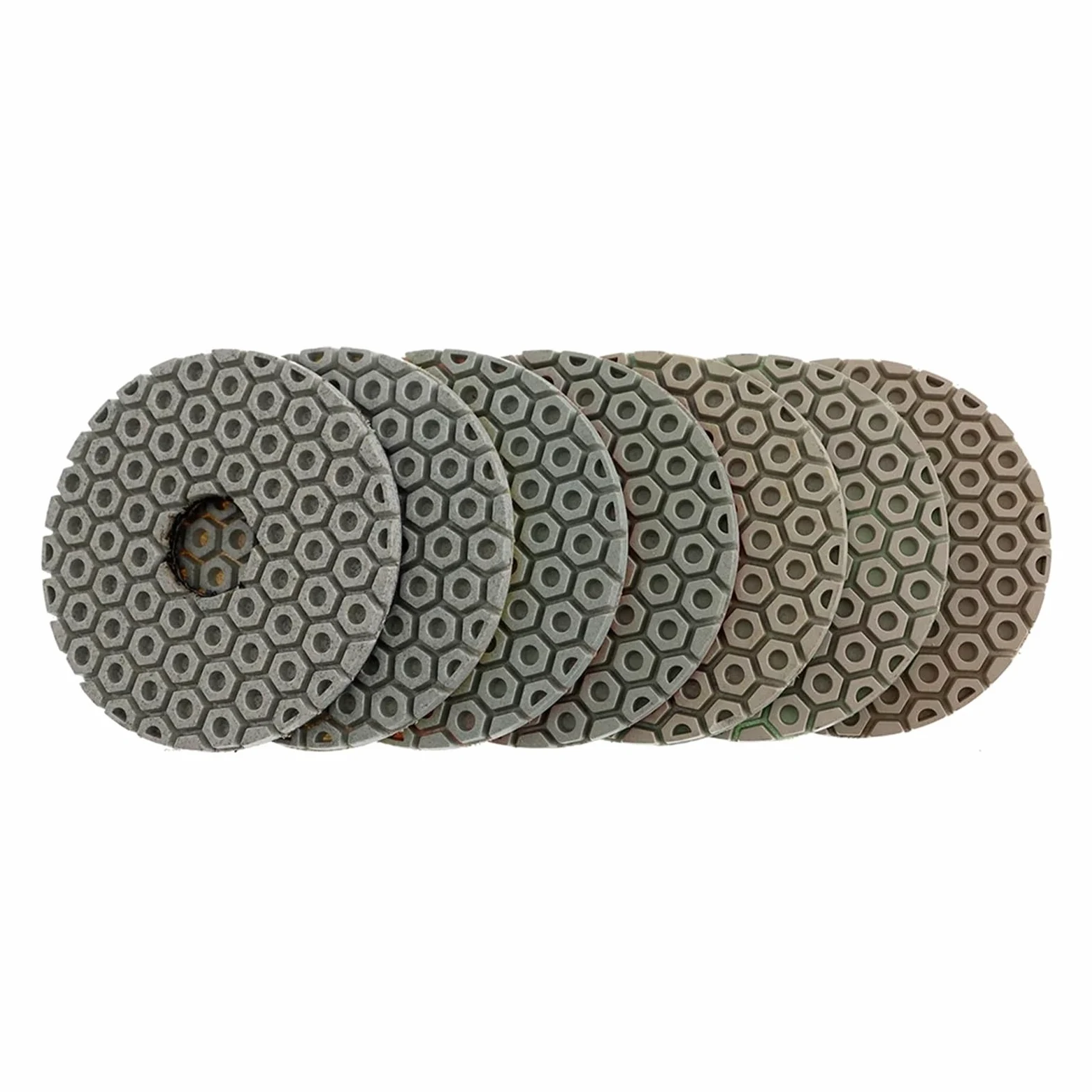 Mokra podkładka polerska diamentowa, Zestaw 7 diamentowych padów polerskich o gradacji 4 cali i grubości 50-3000 na mokro i sucho do granitu, marmuru i betonu(MIX 7 GRITS-7 PCS-4 INCHES)