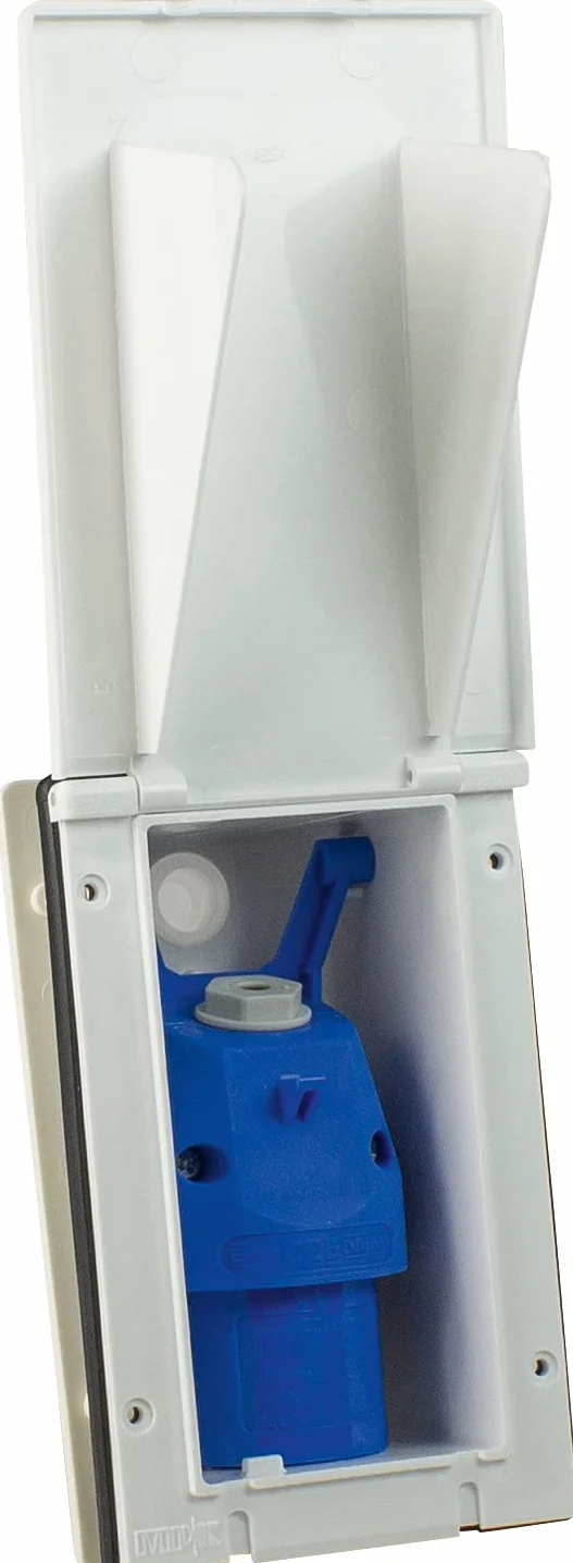 as - Schwabe 61463 CEE Wtyczka Zasilająca Caravan z Pokrywą Na Zawiasach, IP44, 230 V/16 A/3-Pinowe, Biały