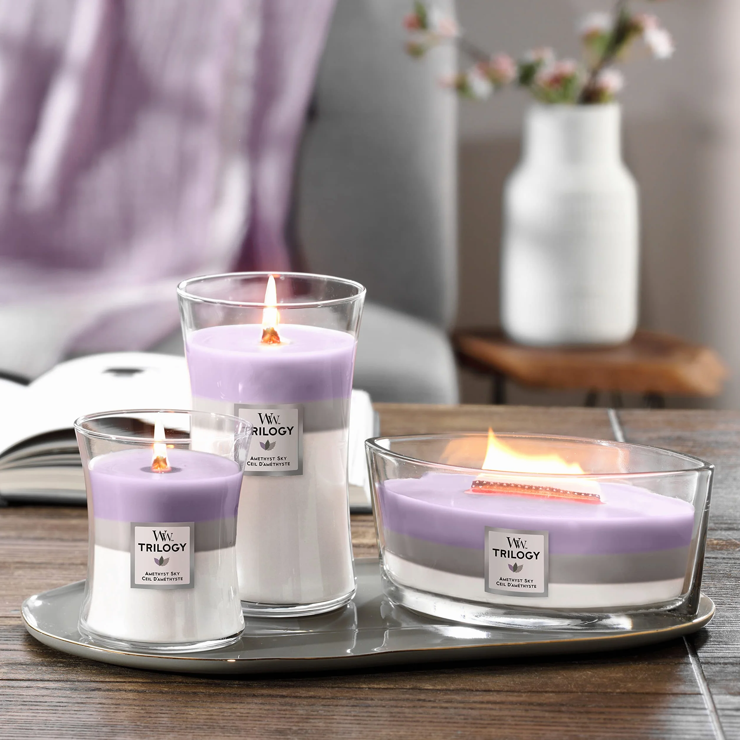 WoodWick Świeca zapachowa Ellipse Trilogy ametyst niebo, czas palenia 50 h