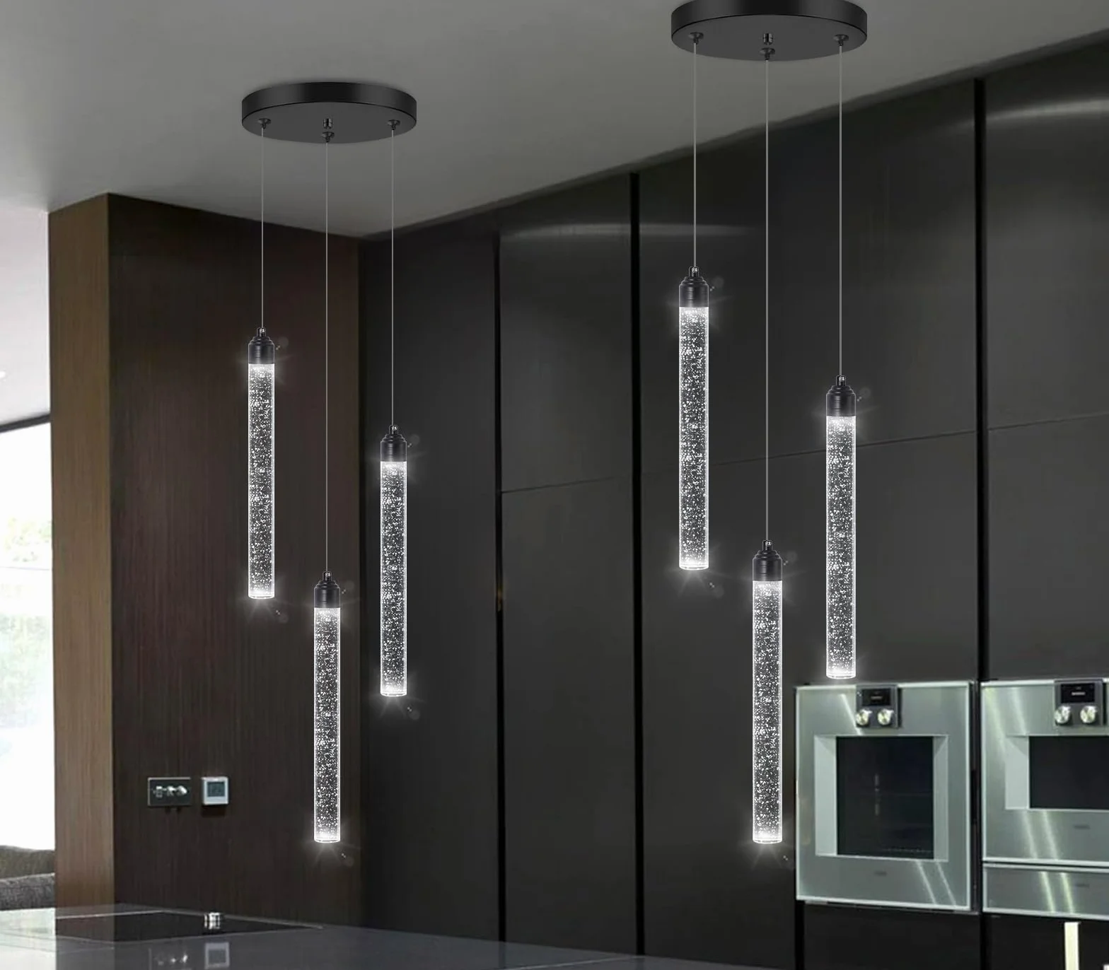 Mini czarny żyrandol z 3 światłami na wyspę kuchenną nowoczesny kryształowy wisiorek LED lampa wisząca regulowana ściemniana lampa wisząca do jadalni, sypialni, lampy sufitowe podwieszane