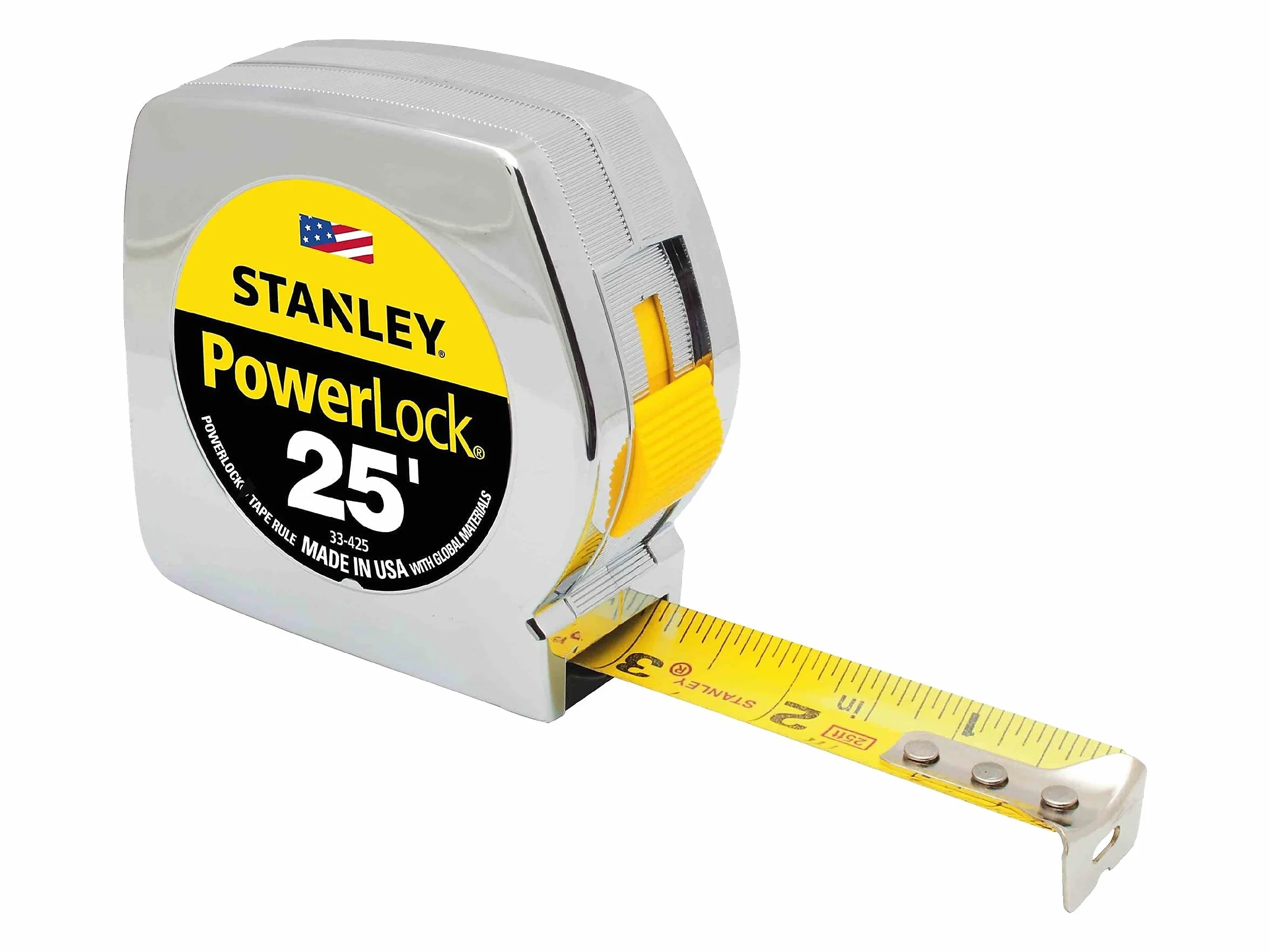 Stanley 33425 Powerlock II Power Return Rule, 1 x 7,6 m, chrom/żółty
