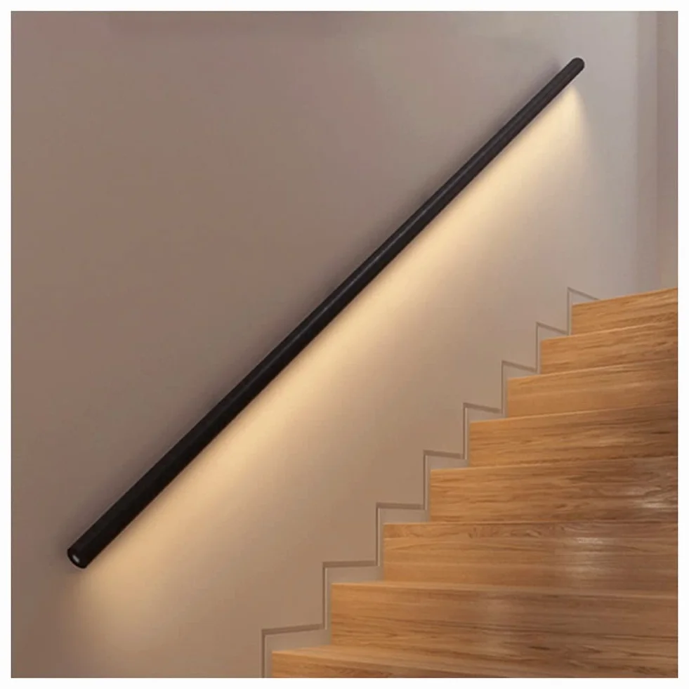 Aluminiowa poręcz LED - podświetlana poręcz schodowa - wewnętrzna poręcz schodowa - uchwyt bezpieczeństwa - do wnętrz, na zewnątrz, do garażu, poddasza, hotelu (kolor: czarny, rozmiar: 59 cali / 1,5