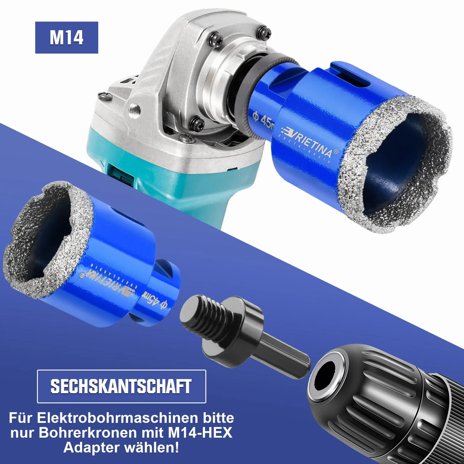 4 x diamentowe wiertło do płytek HV 10000+ twardość, 6|8|10|12 mm M14 diamentowe wiertło do szkła na mokro i sucho koronka wiertnicza do szlifierek kątowych, diamentowa koronka wiertnicza otwornica z