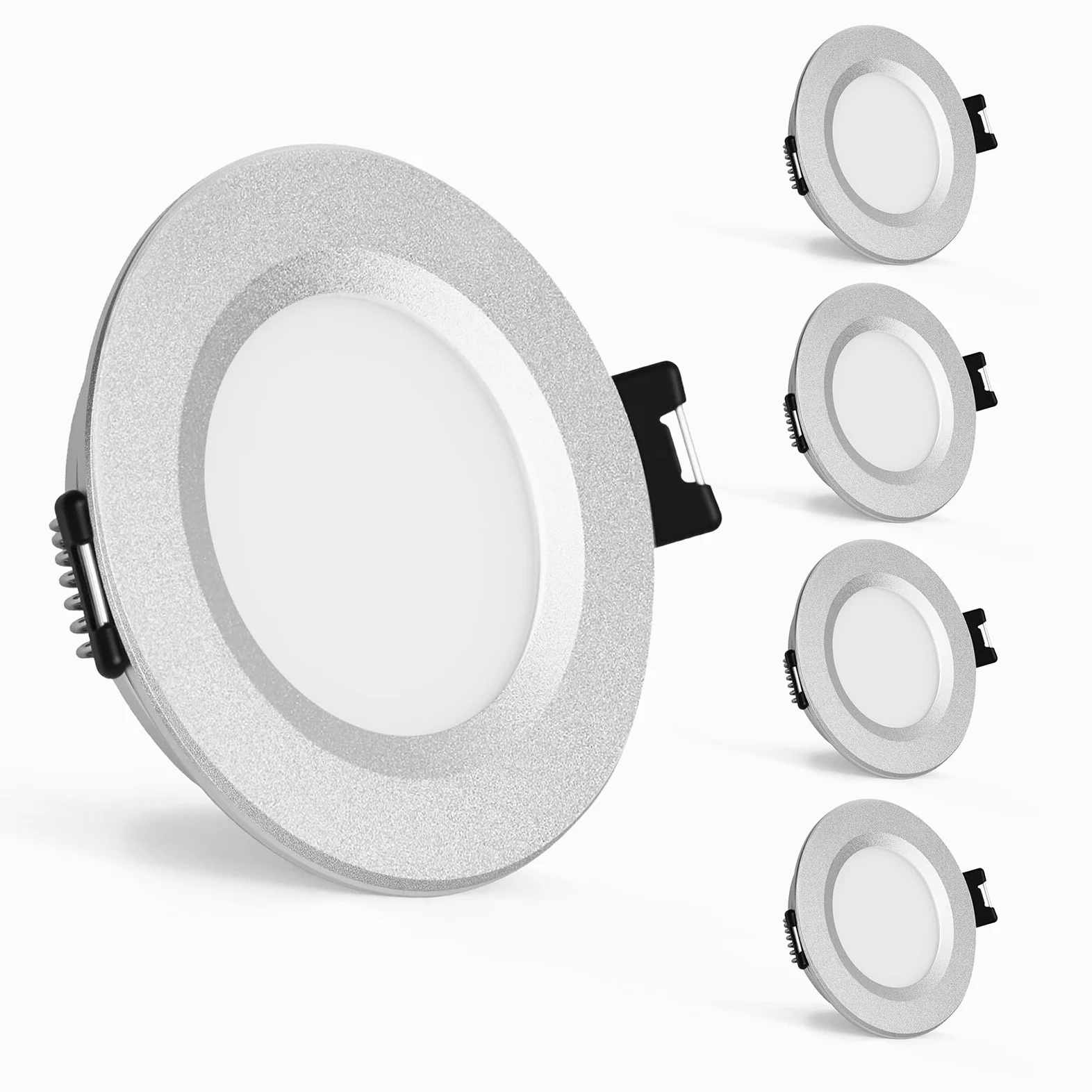 Gr4tec LED Spot 12V ściemnialny, 4 x wpuszczany spot LED płaski ciepły biały 3000K 3W, światła wpuszczane IP44, punkty sufitowe 12mm ultra płaskie, wpuszczany otwór punktowy 58-62mm dla kamperów