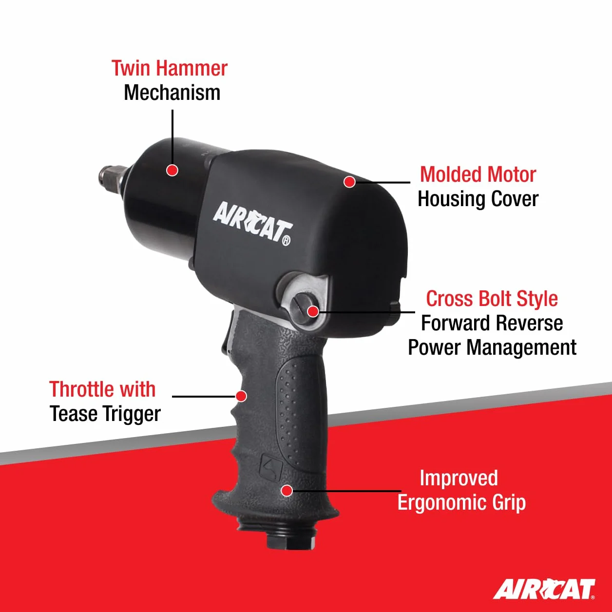 AIRCAT 1460-XL klucz udarowy z twardym uderzeniem, 1/5.1 cm, czarny