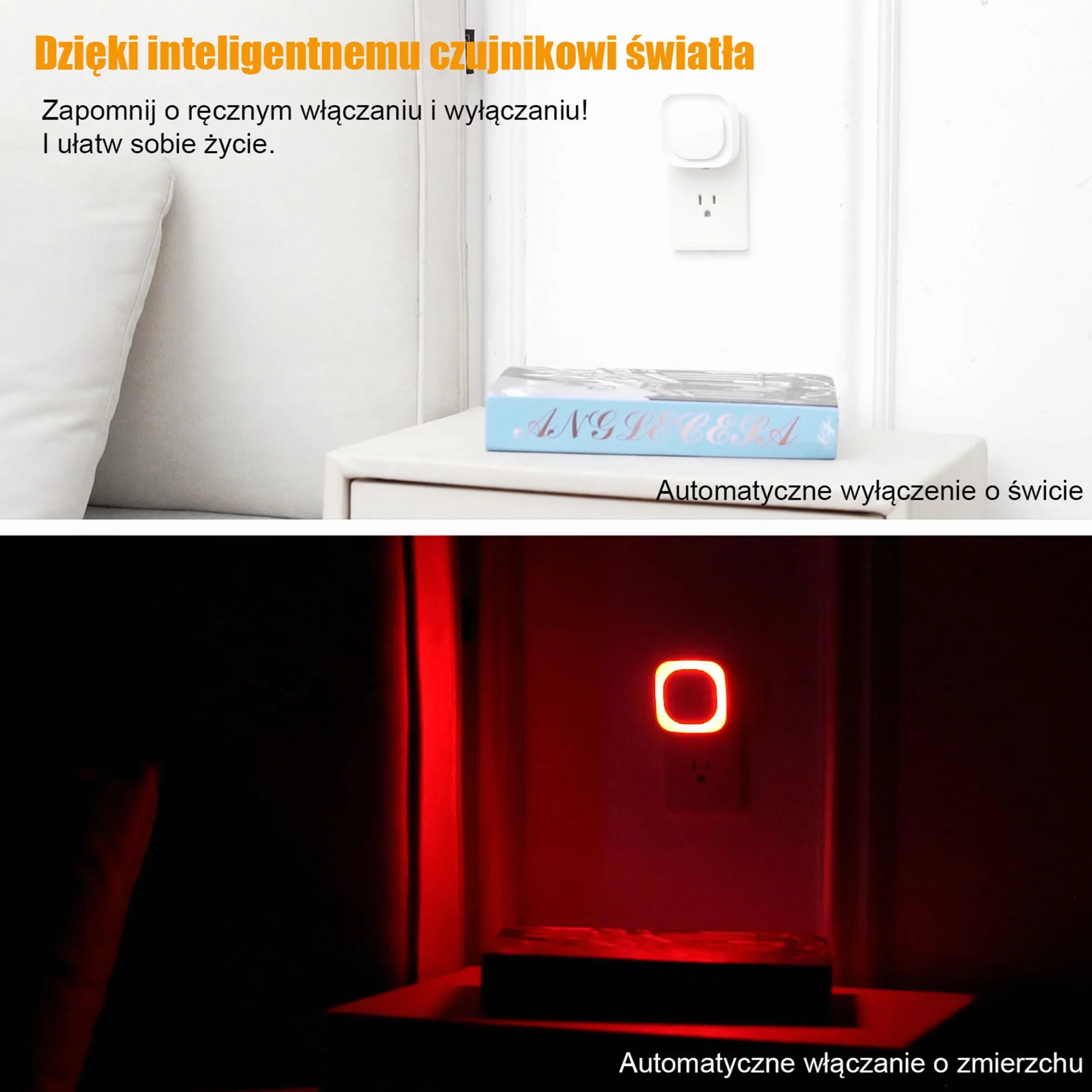 YUNLEX Lampka nocna z czujnikiem zmierzchu, [2 sztuki], automatyczne włączanie/wyłączanie, 3-poziomowe ściemniane światło nocne, do pokoju dziecięcego, sypialni, przedpokoju, łazienki, Czerwony