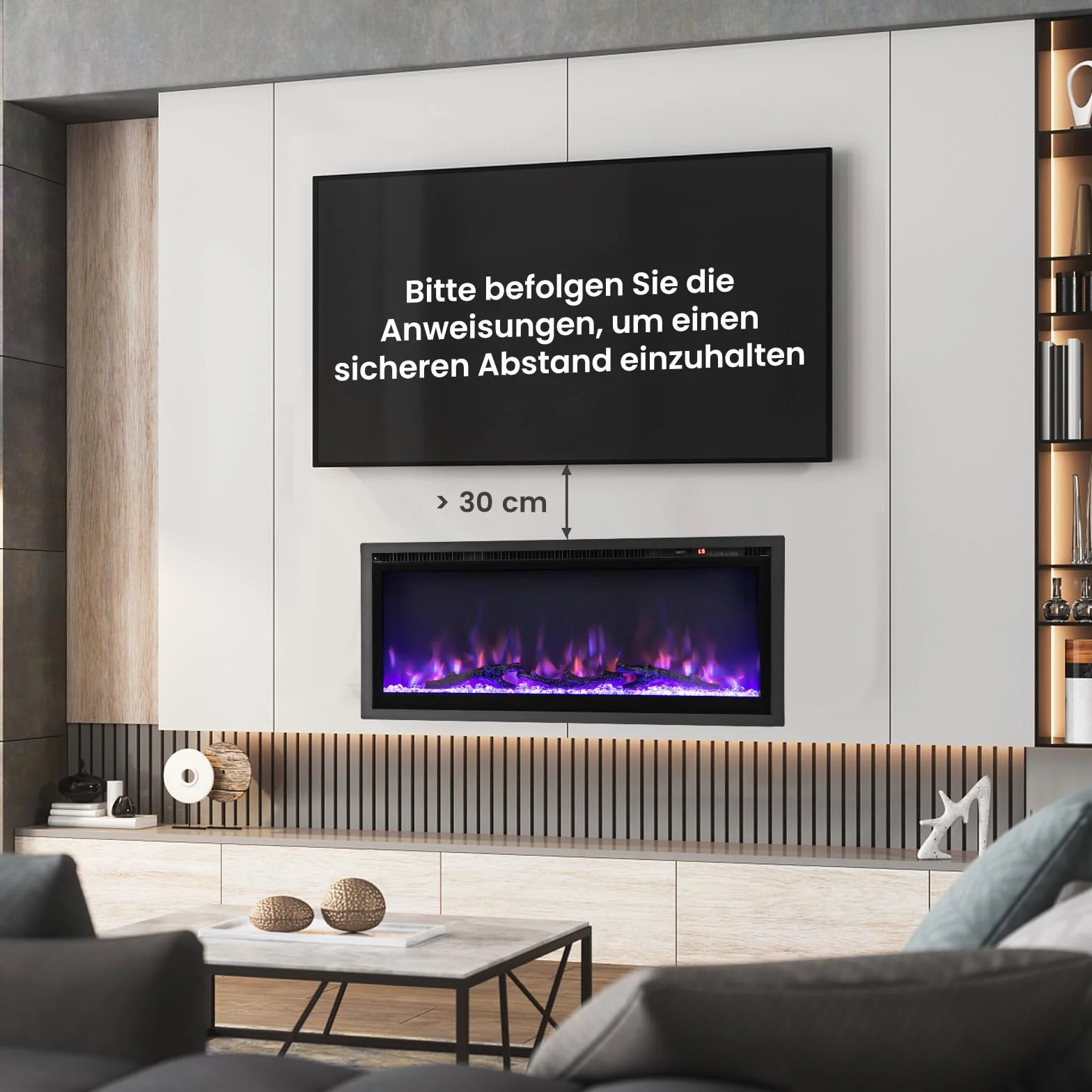 COSTWAY Kominek elektryczny 36" 750 W/1500 W, ogrzewanie kominkowe z ekranem dotykowym i pilotem zdalnego sterowania i timerem 8H, kominek ścienny w 9 kolorach z 5 poziomami jasności, 91,5 x 45 x 14
