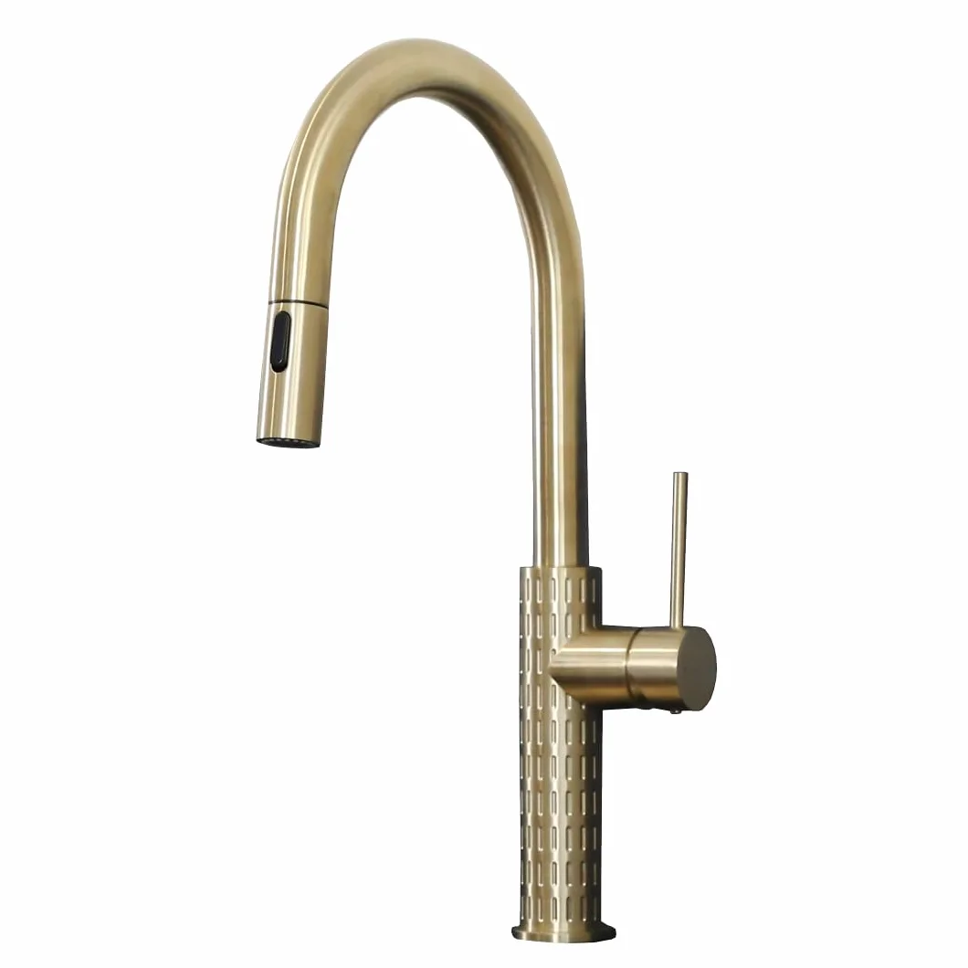 Essebagno Bateria zlewozmywakowa Architek z wyjmowanym prysznicem szczotkowanym złotym wykończeniem