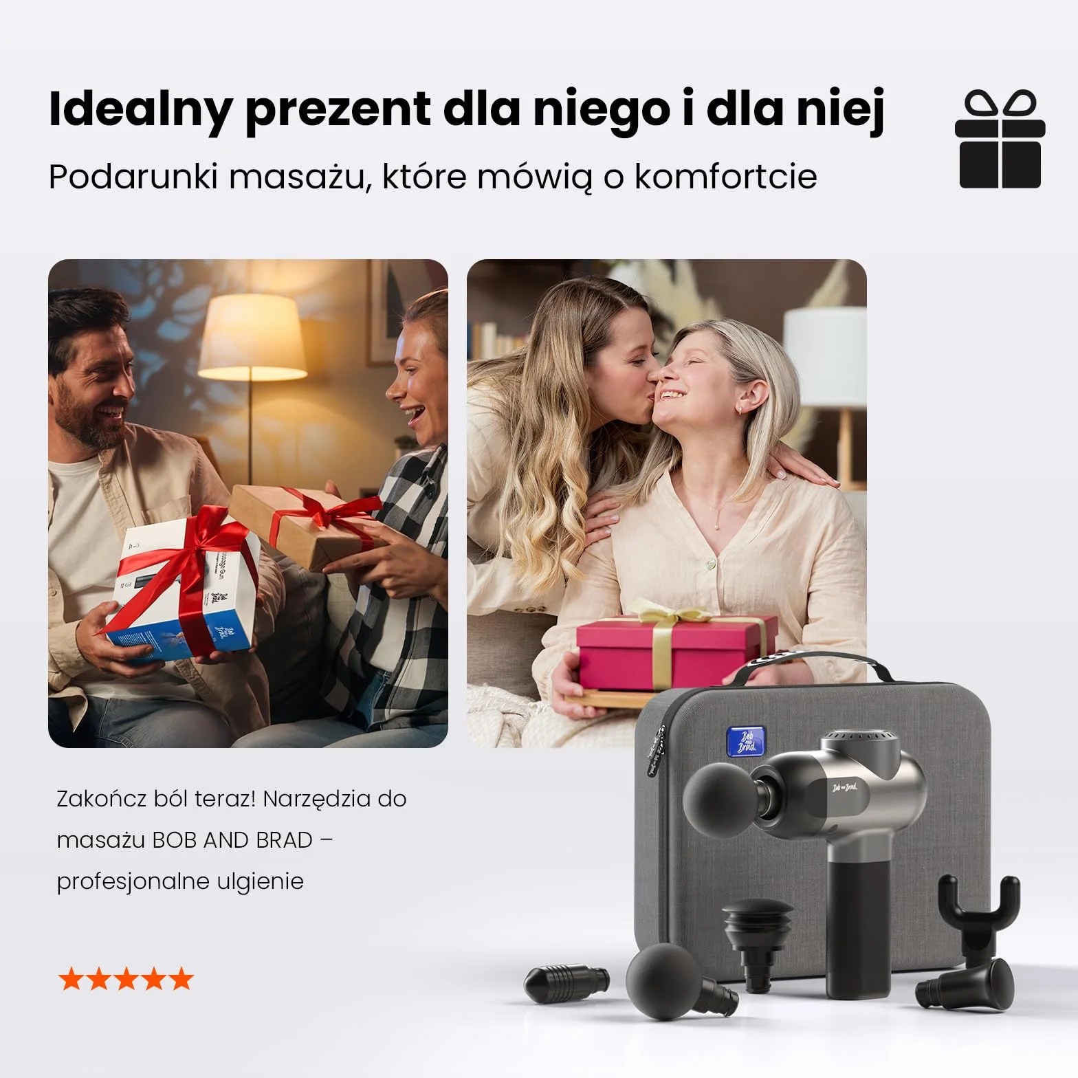 Bob and Brad C2 Pistolet do Masażu, Pistolet do Masażu Tkanki Głębokiej, Masażer Mięśni z 5 Prędkościami i, Do Łagodzenia Bólu i Regeneracji po Treningu w Domu, w Biurze czy na Siłowni, Czarny
