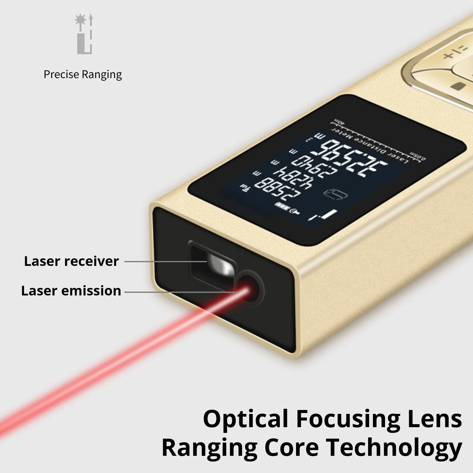 Laserowe Narzędzie Pomiarowe, Dalmierz Laserowy 100 M ze Smyczą i Kablem ładującym, Przenośny Ręczny Dalmierz Laserowy do Pomiaru Odległości Objętościowej Powierzchni