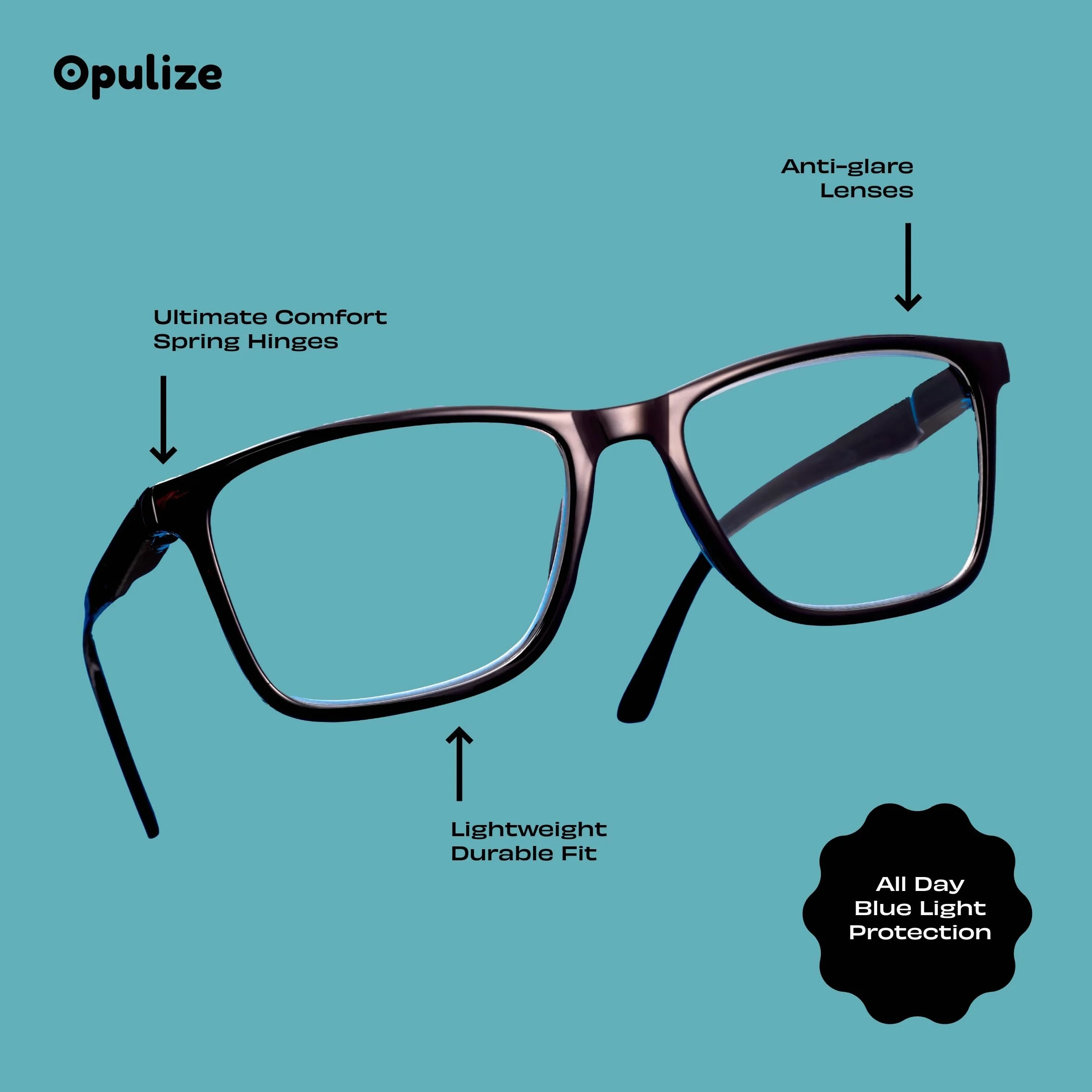 OPULIZE Okulary NYX blokujące niebieskie światło - antyodblaskowe okulary do komputera i gier - ochrona przed promieniowaniem UV i zmęczeniem oczu - prostokątna oprawka - przezroczyste - dla mężczyzn