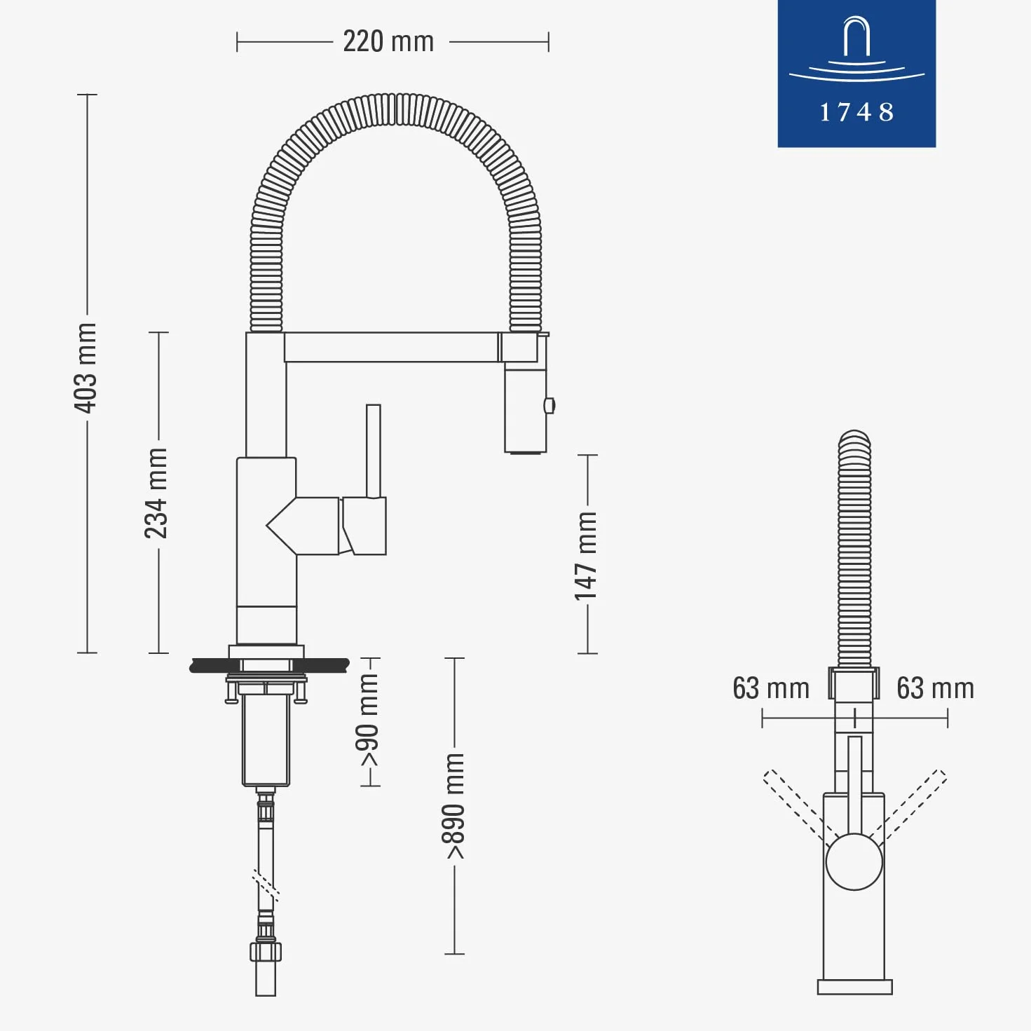 Villeroy & Boch Steel Expert Compact Window armatura kuchenna, wysokociśnieniowa, kran kuchenny z montażem przed oknem, oszczędność wody, wysokość wylewki 147 mm, masywna stal nierdzewna