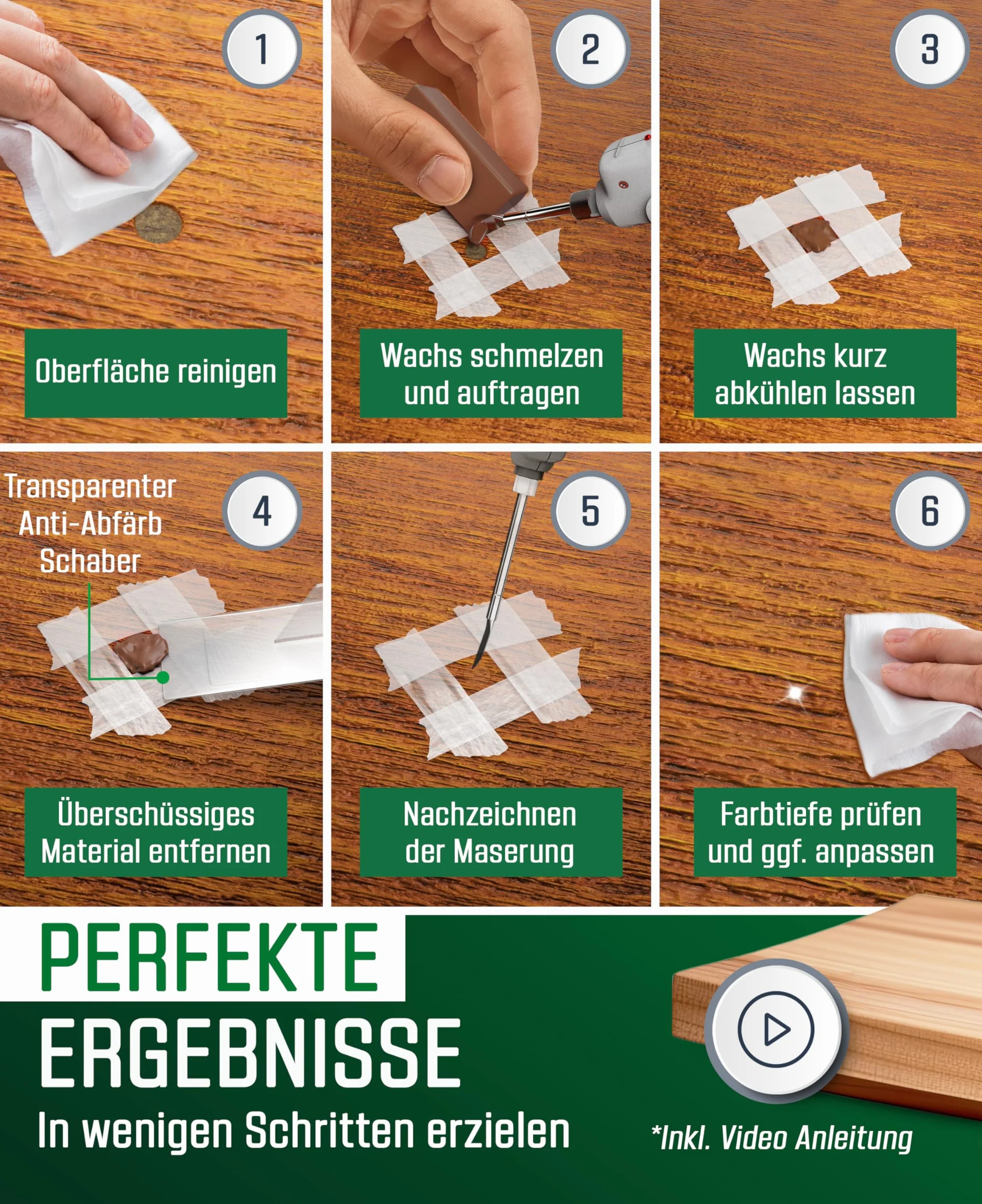 zestaw naprawczy do drewna 2 w 1, do laminatu, parkietu i winylu, nadaje się również do tworzywa sztucznego i PCW, zestaw naprawczy laminatu, 19 sztuk (zestaw do naprawy drewna).