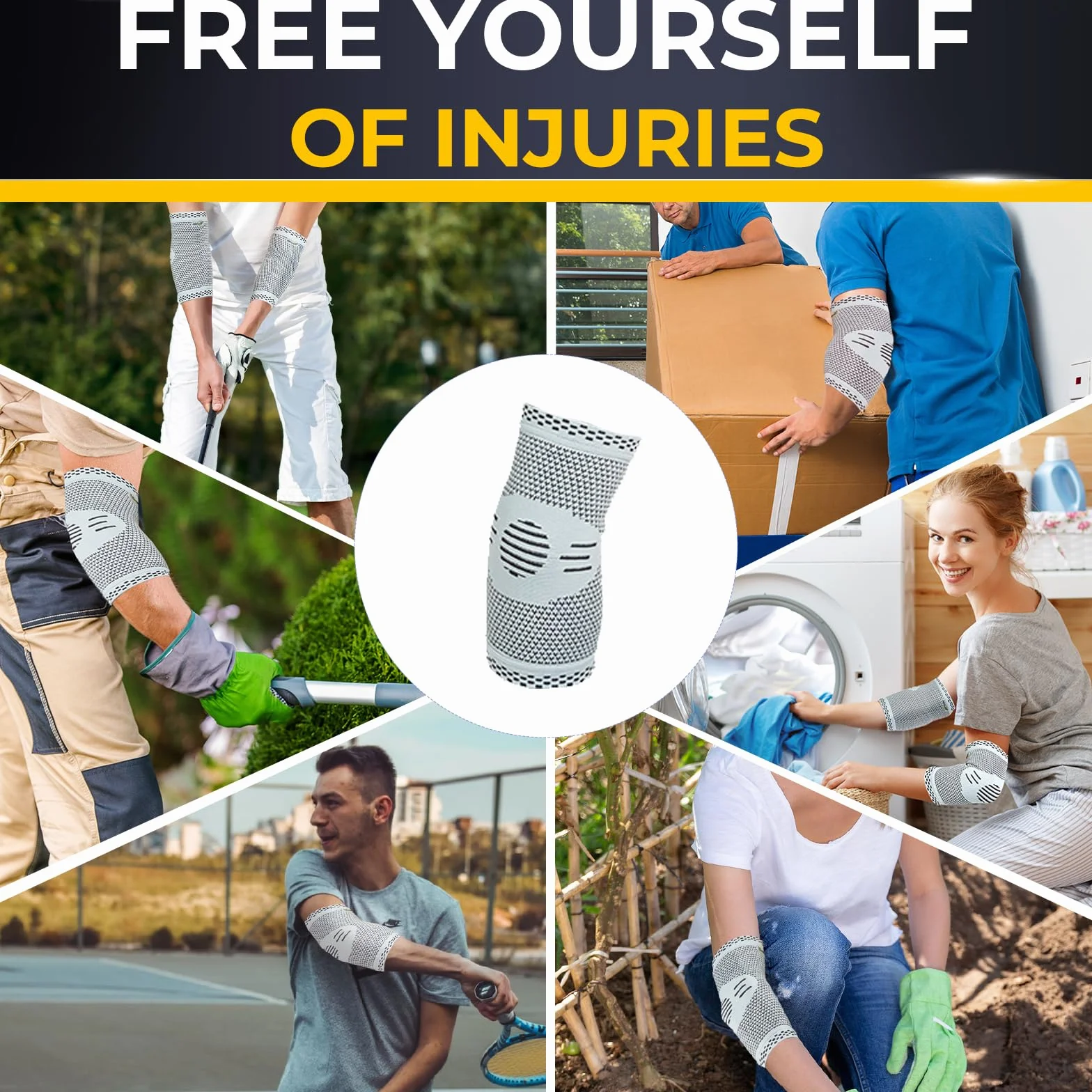 Neotech Care - Bandaż na łokieć - włókna bambusowe i dzianina 3D - elastyczna i oddychająca - do golfa, tenisa, sportu - na prawą lub lewą rękę (Szary, 1 jednostka, M)