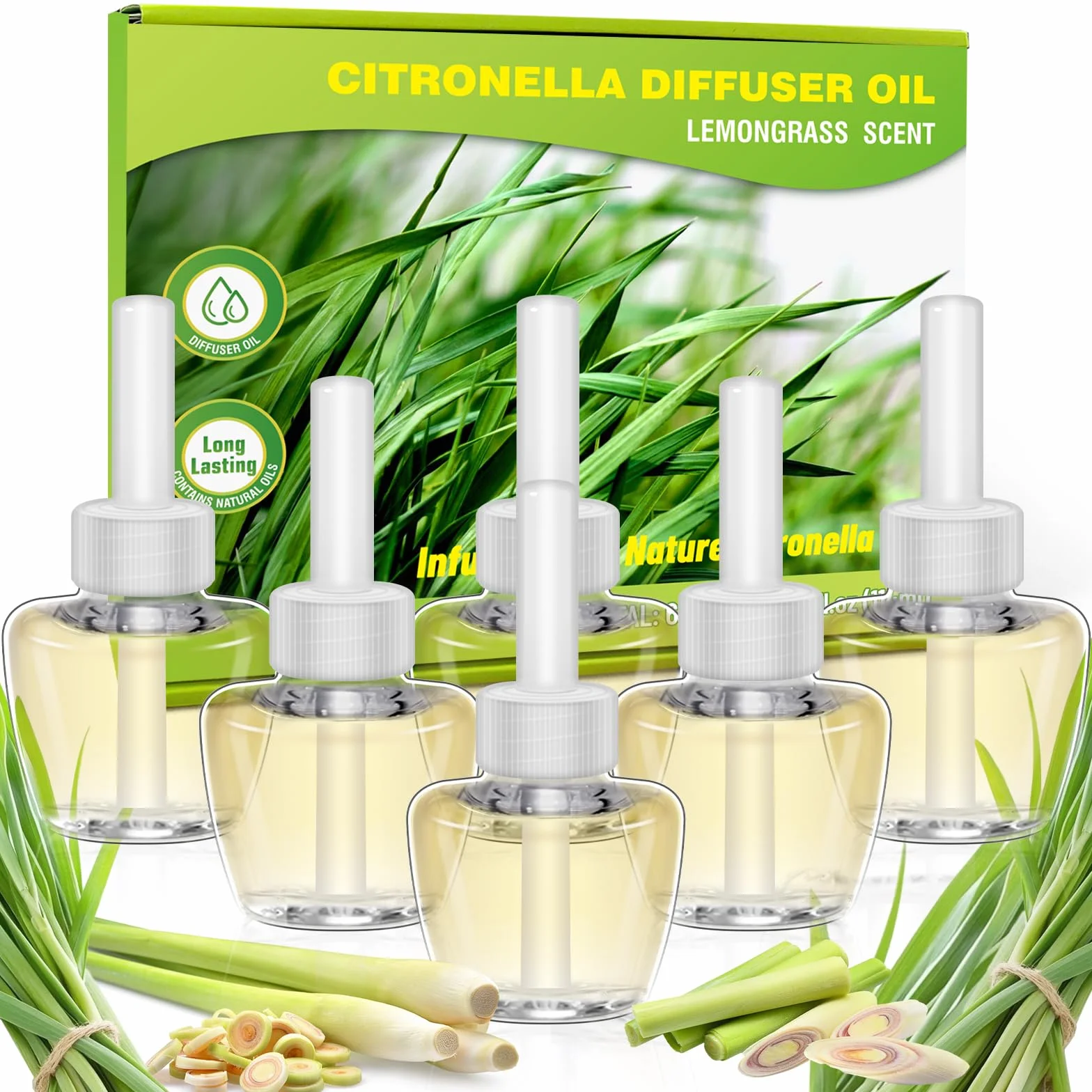 SCENTORINI Citronella wkład z olejkiem zapachowym, kompatybilny z wtyczkami zapachowymi Air Wick i Gladee, 6 x 19 ml, trawa cytrynowa, odświeżacz powietrza