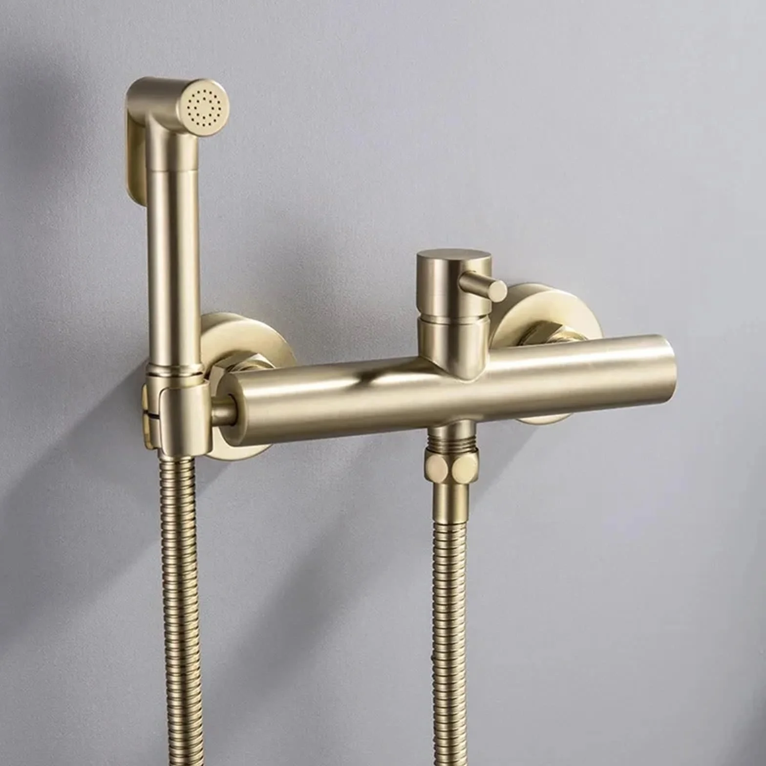 Bidet do toalety, opryskiwacz, akcesoria łazienkowe, bateria mieszająca do ciepłej i zimnej wody, bateria ścienna bidet, różowe złoto/szary (złoty)