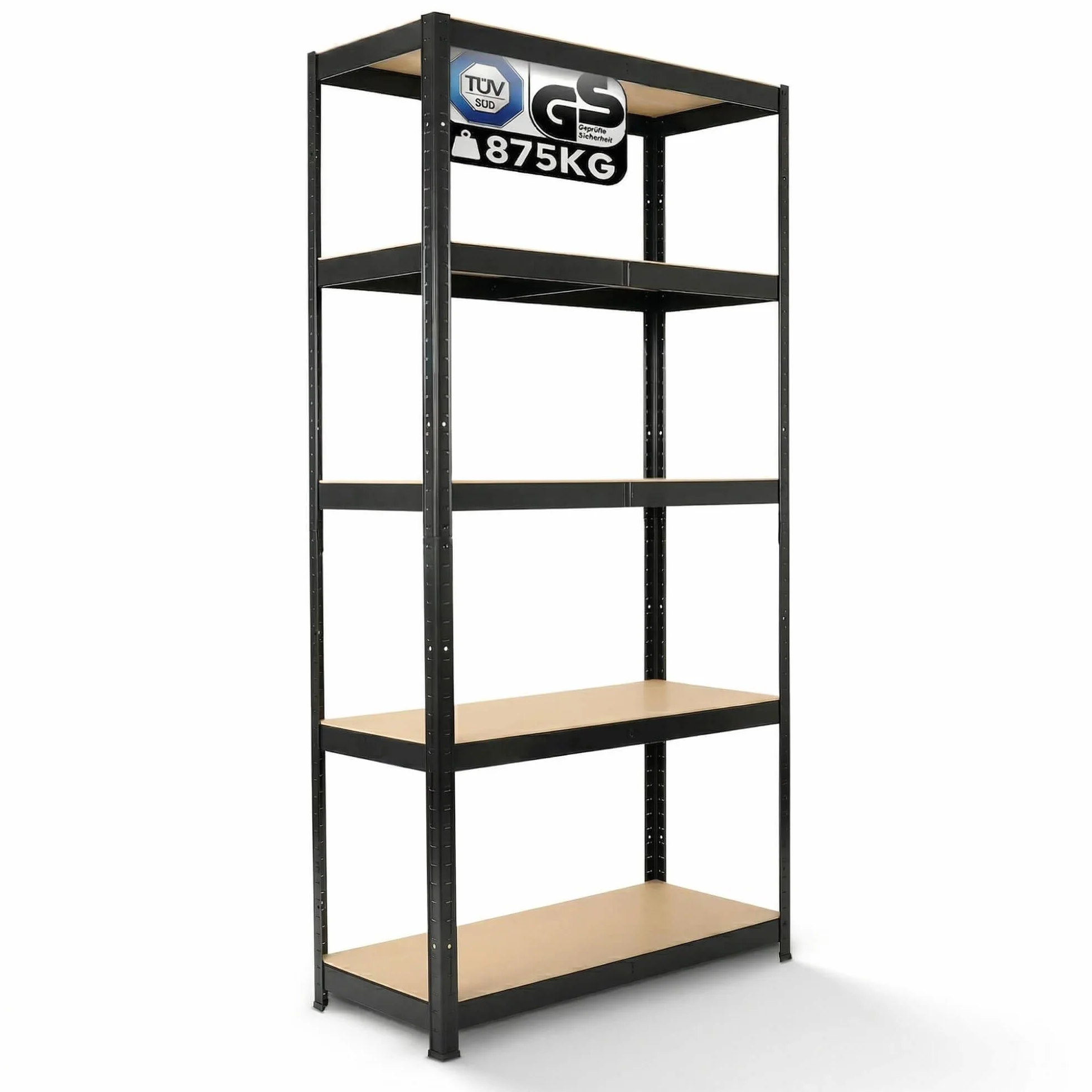 Arebos Regał do dużych obciążeń | 180 x 90 x 40 cm | nośność 875 kg | 0,63 mm | 5 płyt MDF | regał do przechowywania | regał piwny, bezśrubowy | regał warsztatowy | Czarne