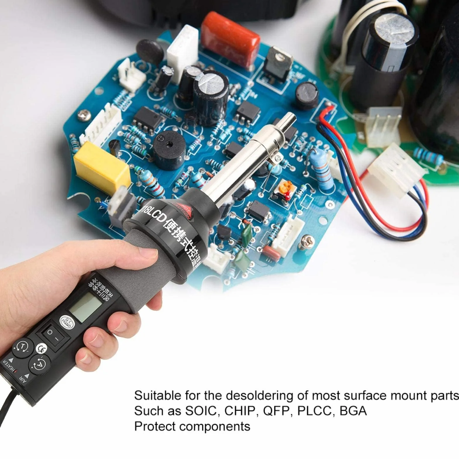 Opalarka Mini opalarka Termostat 9 Wyświetlacz cyfrowy Tuyere Elektronarzędzia przemysłowe, do wylutowywania różnych pudełek ekranujących i pokryw na płytkach drukowanych, wtyczka EU AC 220V