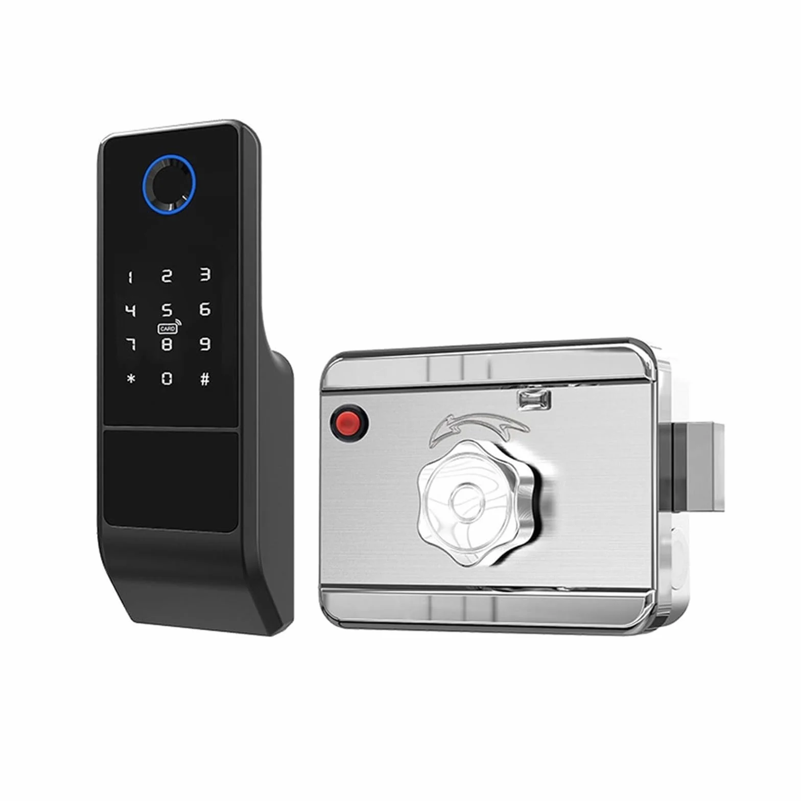 Wodoodporny zamek do drzwi z czytnikiem linii papilarnych, brama zewnętrzna Bluetooth, karta z hasłem i zasuwką, klucz mechaniczny