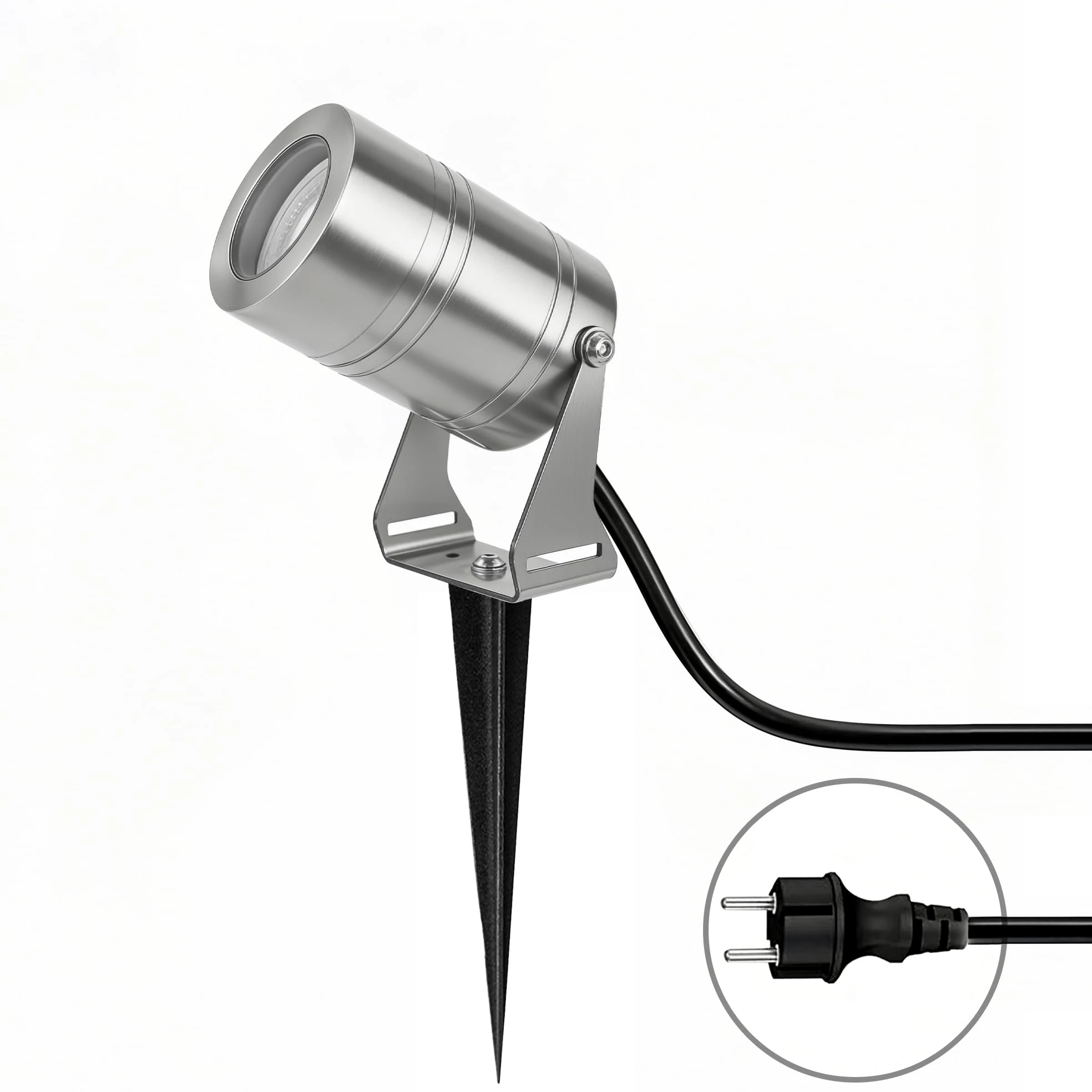 JNR Reflektor ogrodowy LED ze stali nierdzewnej IP65 5W GU10 3000K ciepła biel kabel 2m