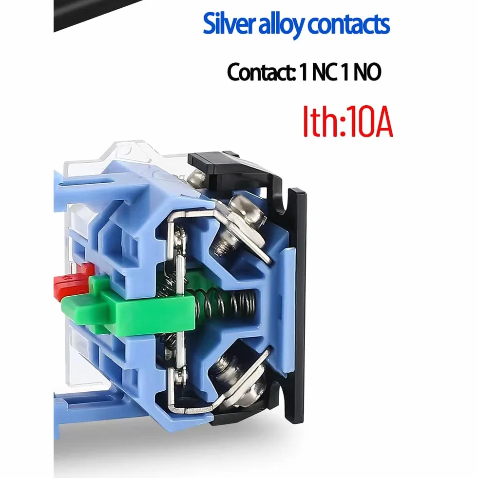 Chwilowy przełącznik przyciskowy czerwony, zielony, żółty, 22 mm, 10 A, 660 V, 4 zaciski, IP54, funkcja Start Stop