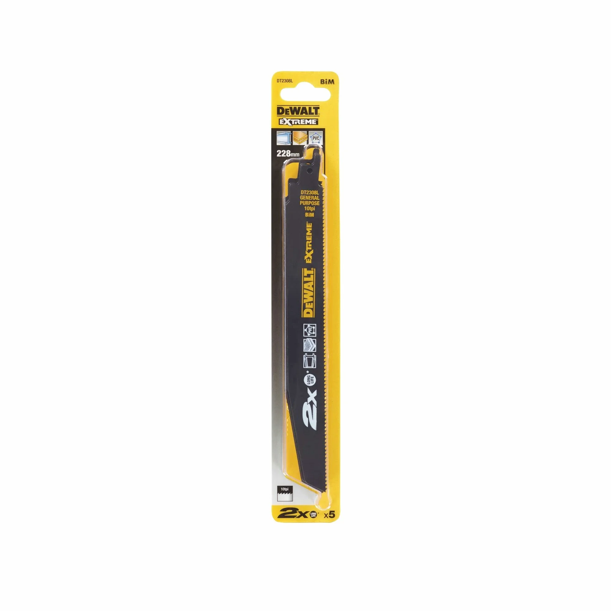 DEWALT Nowoczesny Brzeszczot sable bi-metal Extreme 2x demolición 228mm - 1 mm (5 elementów) dla profesjonalistów i majsterkowiczów do pracy profesjonalnej 228mm 1 mm