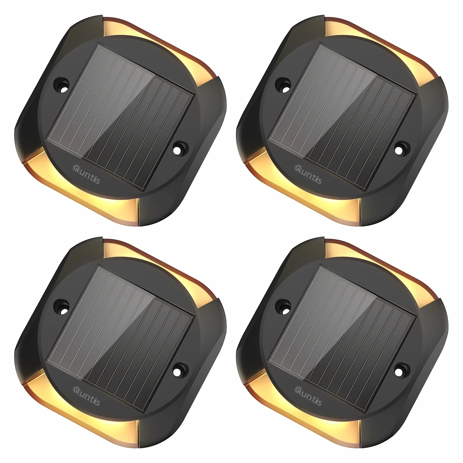 Quntis Zestaw 4 zewnętrznych lamp solarnych o barwie białej ciepłej 3000K, wodoodporne zewnętrzne oświetlenie solarne IP65, zewnętrzne oświetlenie solarne do ogrodu, patio, garażu, chodnika