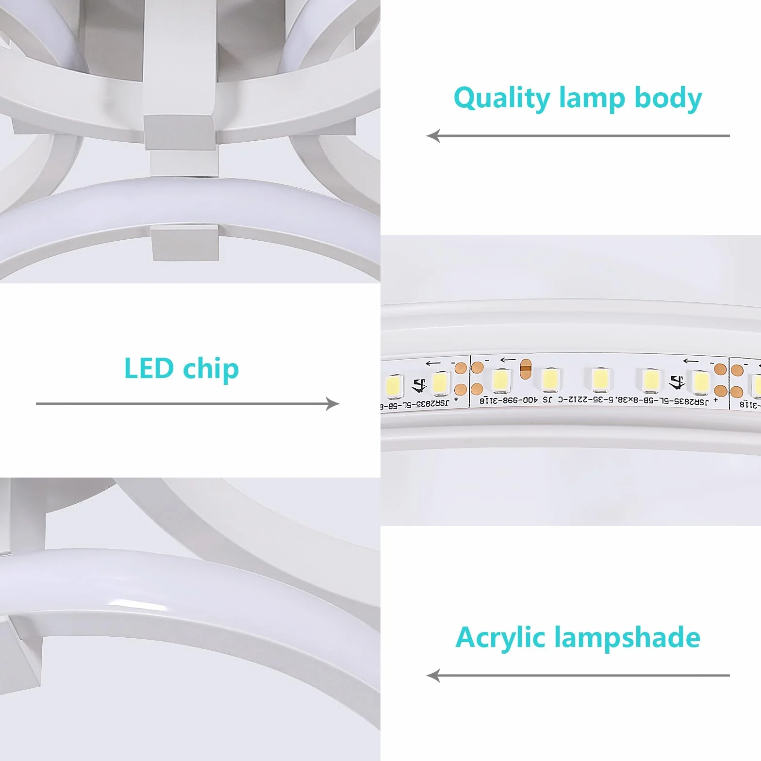 Nowoczesna lampa sufitowa LED, 48W 5400LM okrągła lampa sufitowa LED, metalowy biały żyrandol LED do salonu, sypialni, kuchni, jadalni, 6500K zimne białe światło
