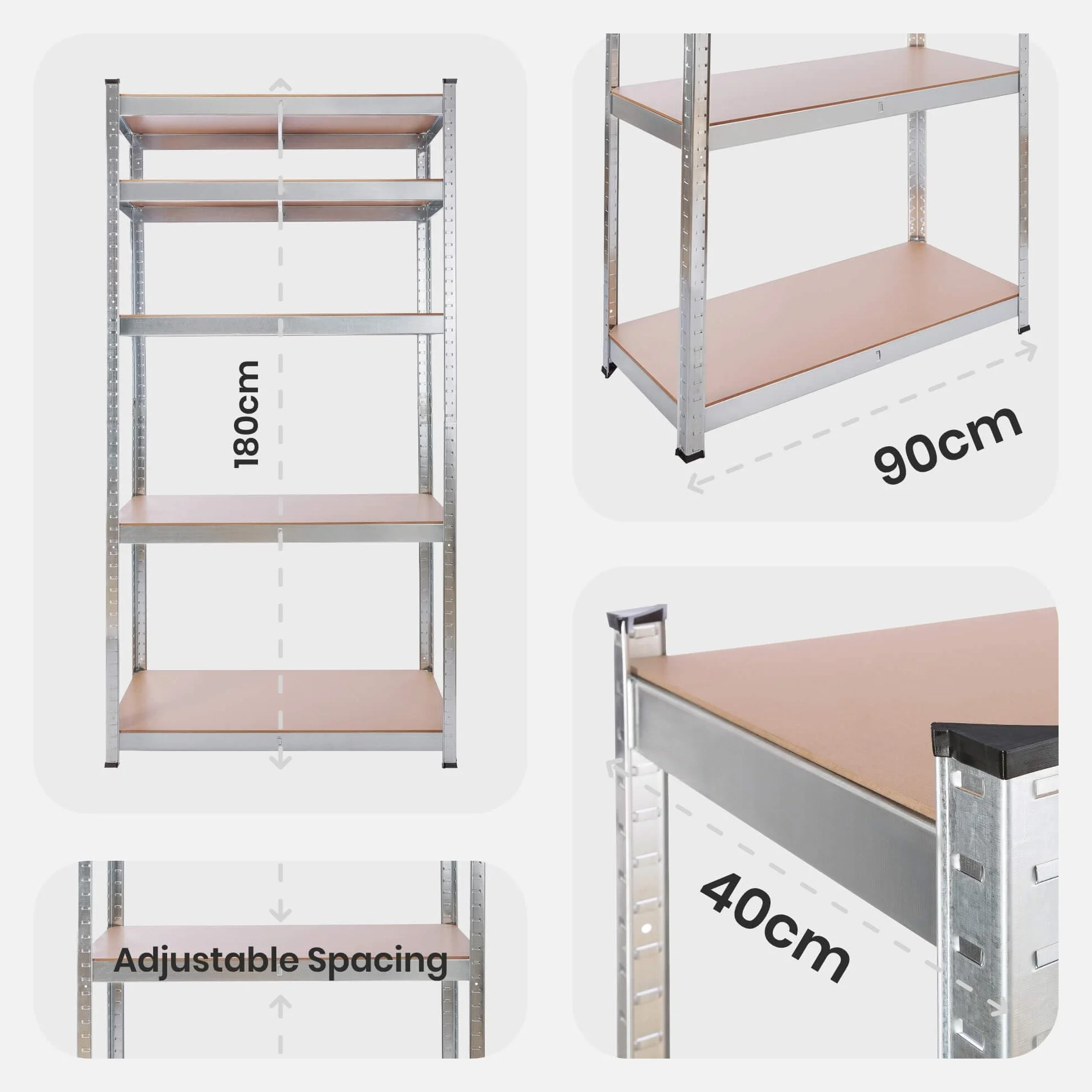 Arebos Regały 2X do dużych obciążeń 180x90x40 | 875 kg nośności | 0,63 mm | 5 płyt MDF Regał magazynowy Regał piwniczny Regał bezśrubowy Regał warsztatowy