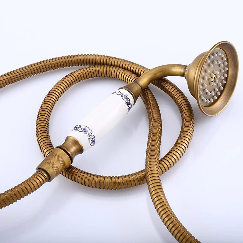 Antyczny ścienny zestaw mieszacza wannowego z głowicą prysznicową - retro podwójna dźwignia baterie łazienkowe uchwyt krzyżowy styl vintage idealny do klasycznych wnętrz