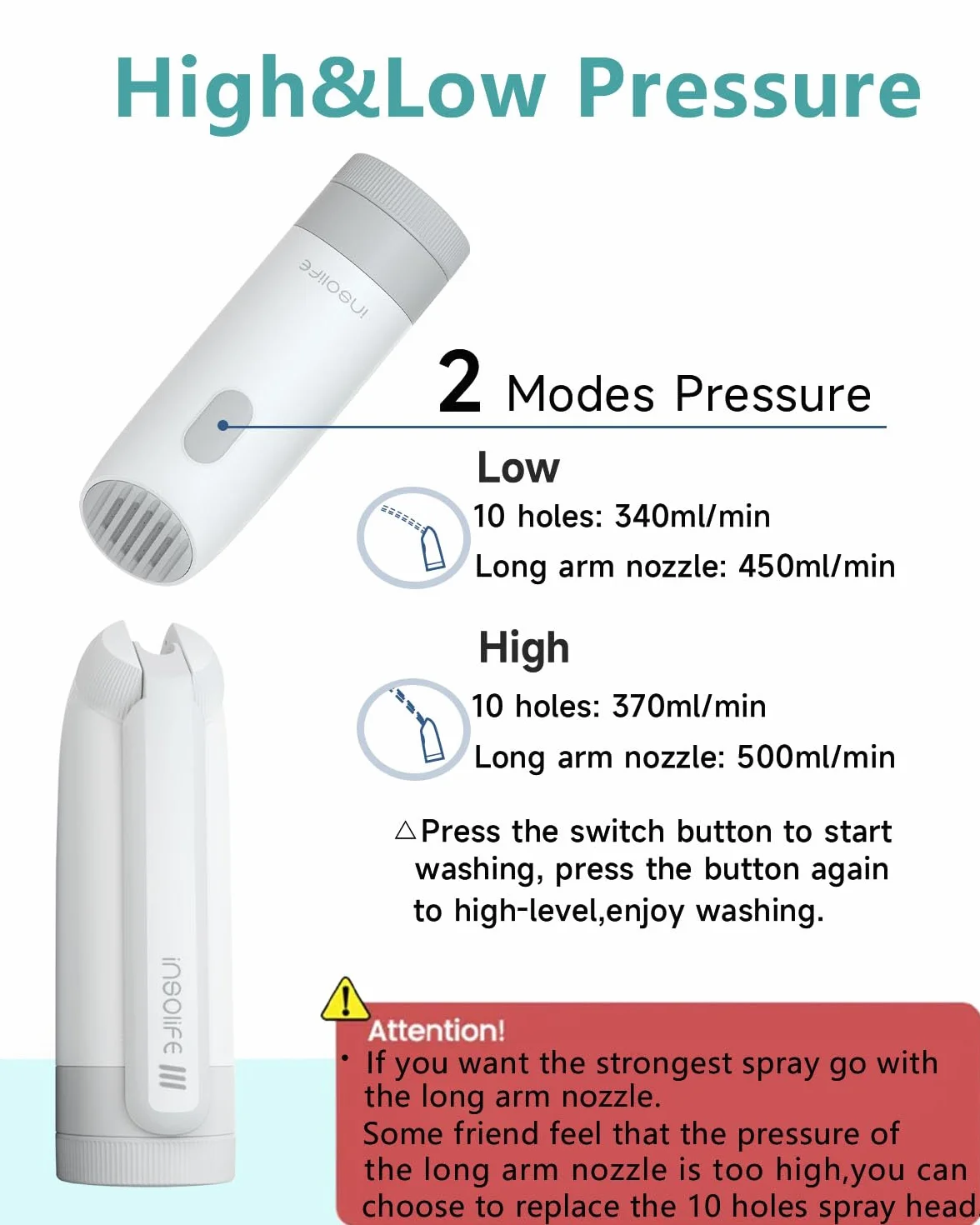 Insolife Przenośny bidet 2. generacji, elektryczny, ładowany, osobisty, podróżny, bidet, dla kobiet, mężczyzn, higieniczne czyszczenie, pielęgnacja poporodowa i niemowlęca, leczenie hemmoroidami,
