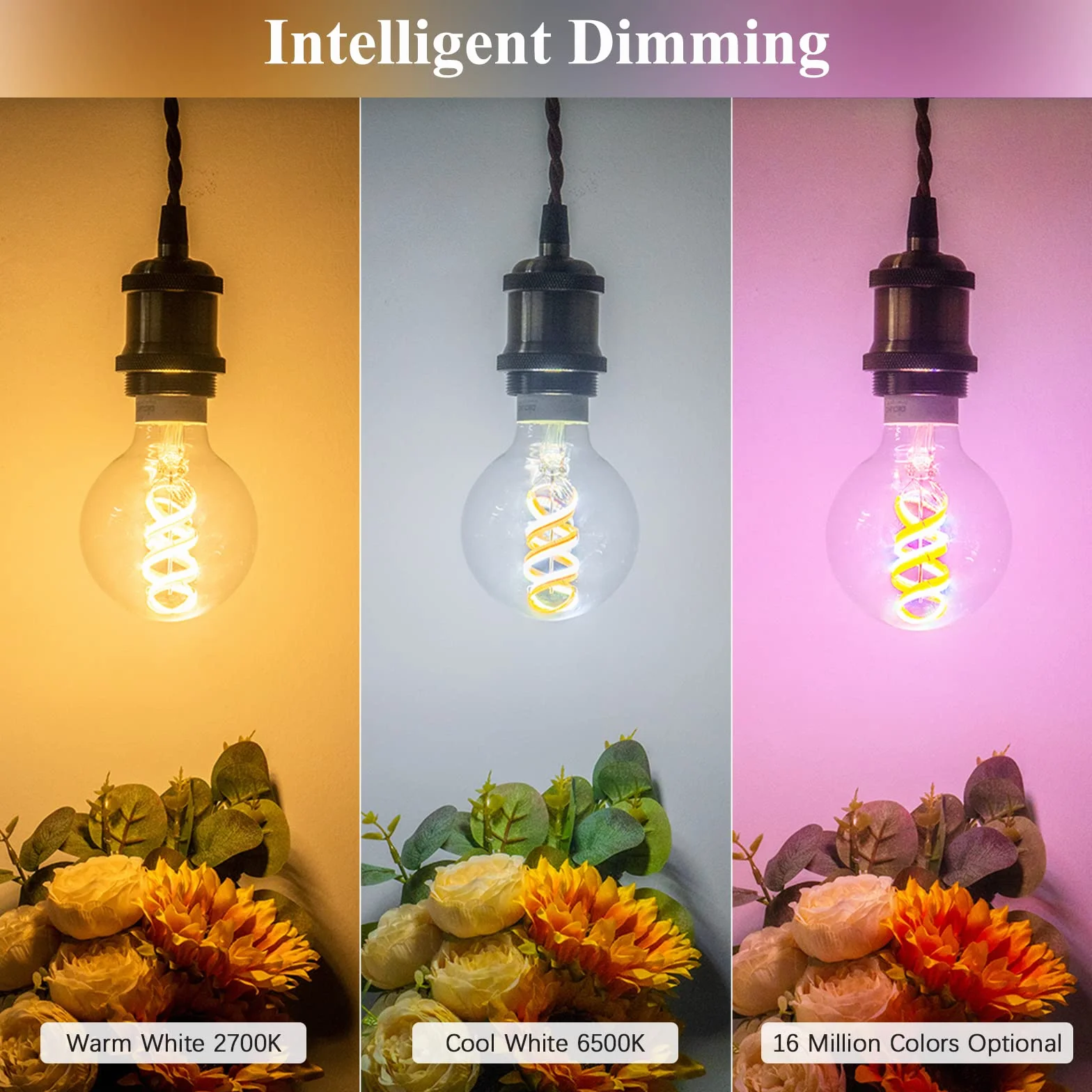 DiCUNO Żarówka Smart Vintage E27, 5 W, filament G80 Edison, inteligentna żarówka LED, 450 lm, RGBCCT ściemniana 2700-6500 K, sterowanie za pomocą aplikacji, kompatybilna z Alexa, Echo Dot, Google