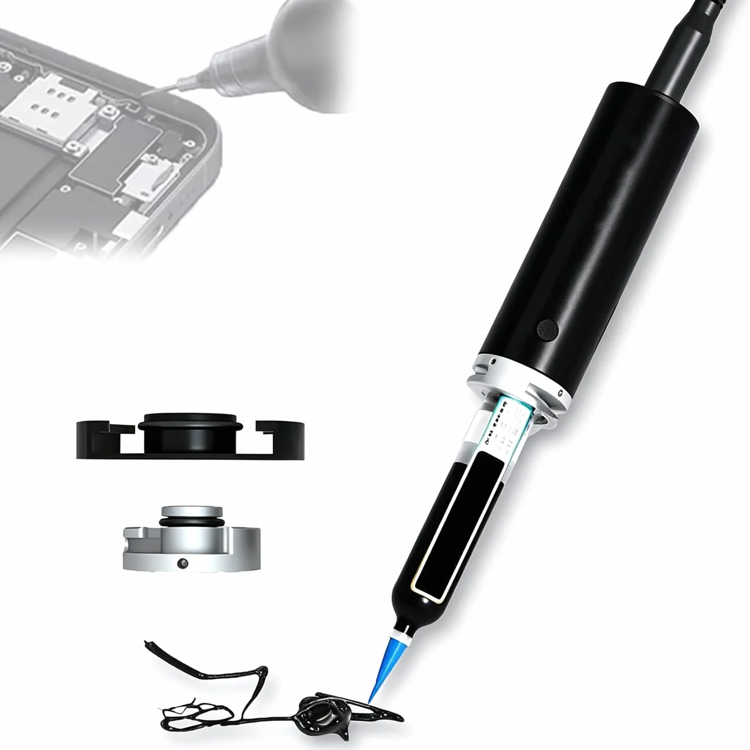 Automatyczny dozownik kleju, ręczny pneumatyczny pistolet do klejenia z głowicami adapterowymi 10 ml/30 ml, wbudowany zawór uwalniający powietrze, wyładowanie kleju jednym przyciskiem, do