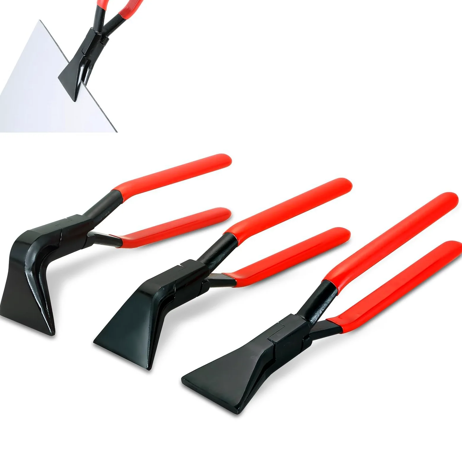Zestaw 3 szczypiec do krawędzi, szczypce do gięcia, ze skrzynką, szczypce do blachy, 0° 45° 90°, szerokość szczęki 60 mm, stal węglowa, czarne, narzędzie do dekarzy dachowej